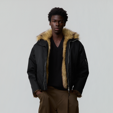 OPICLOTH Faux Fur-Lined Spliced Bomber Jacket-Jacket-XS-Free Shipping Leatheretro