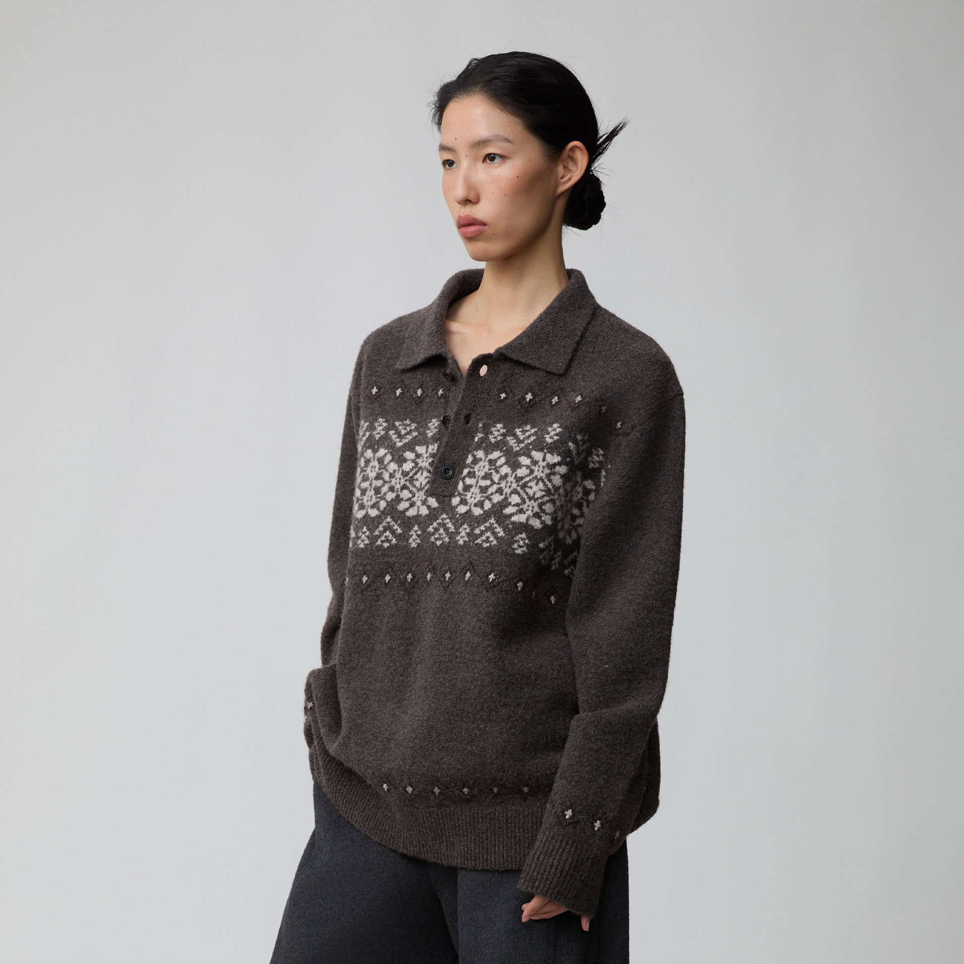OPICLOTH Fair Isle Knit Polo Sweater-Sweater-XS-Free Shipping Leatheretro