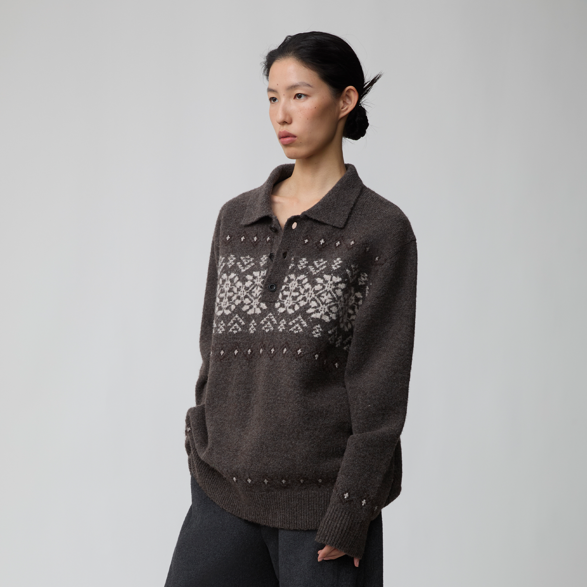 OPICLOTH Fair Isle Knit Polo Sweater-Sweater-XS-Free Shipping Leatheretro
