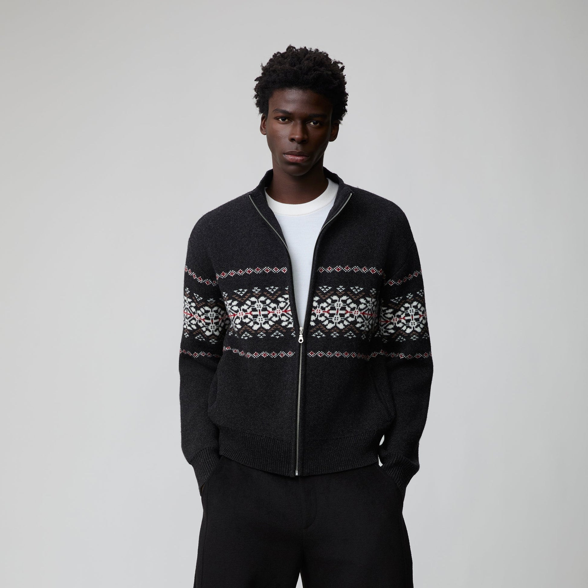 OPICLOTH Fair Isle Jacquard Knit Cardigan-Jacket-XS-Free Shipping Leatheretro