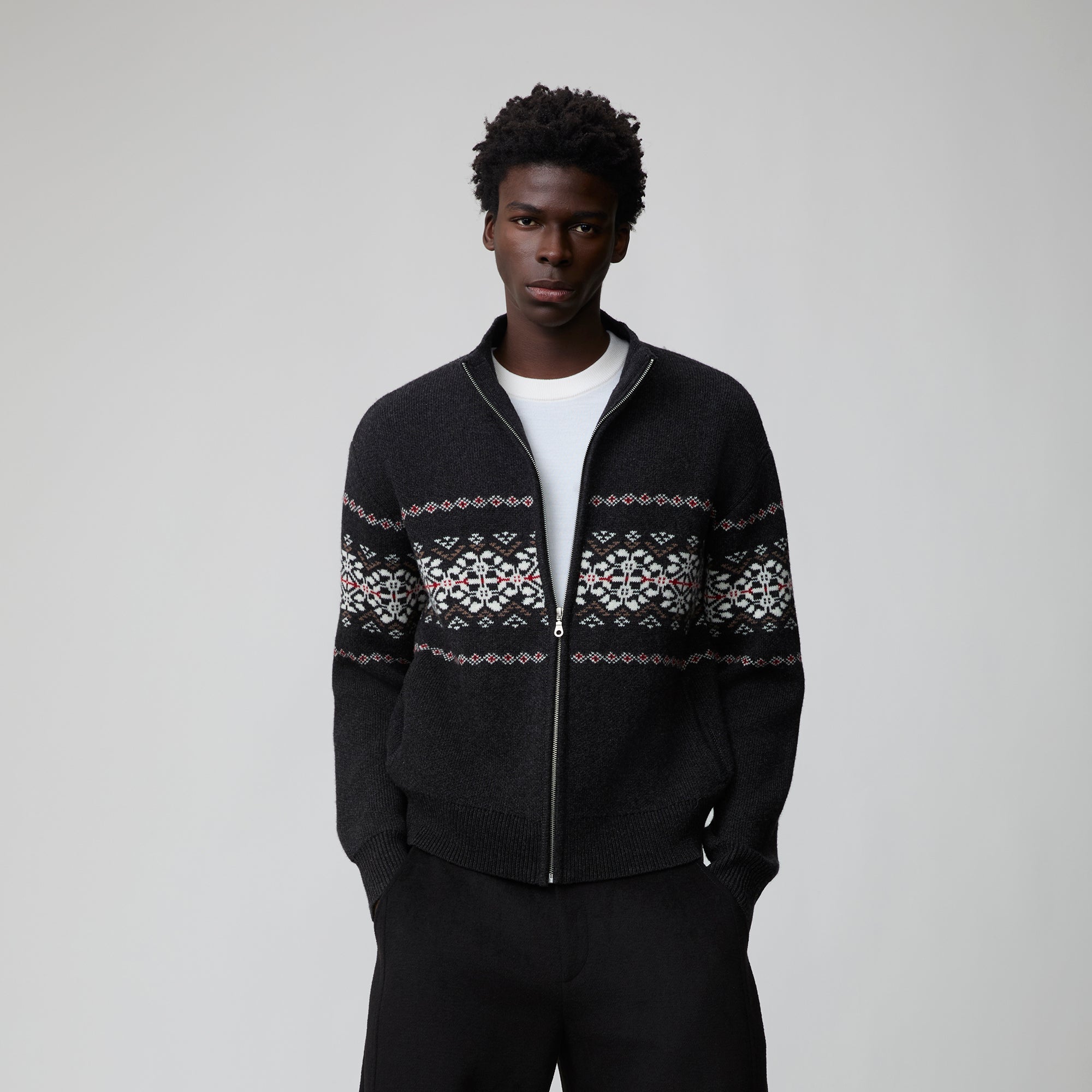 OPICLOTH Fair Isle Jacquard Knit Cardigan-Jacket-XS-Free Shipping Leatheretro