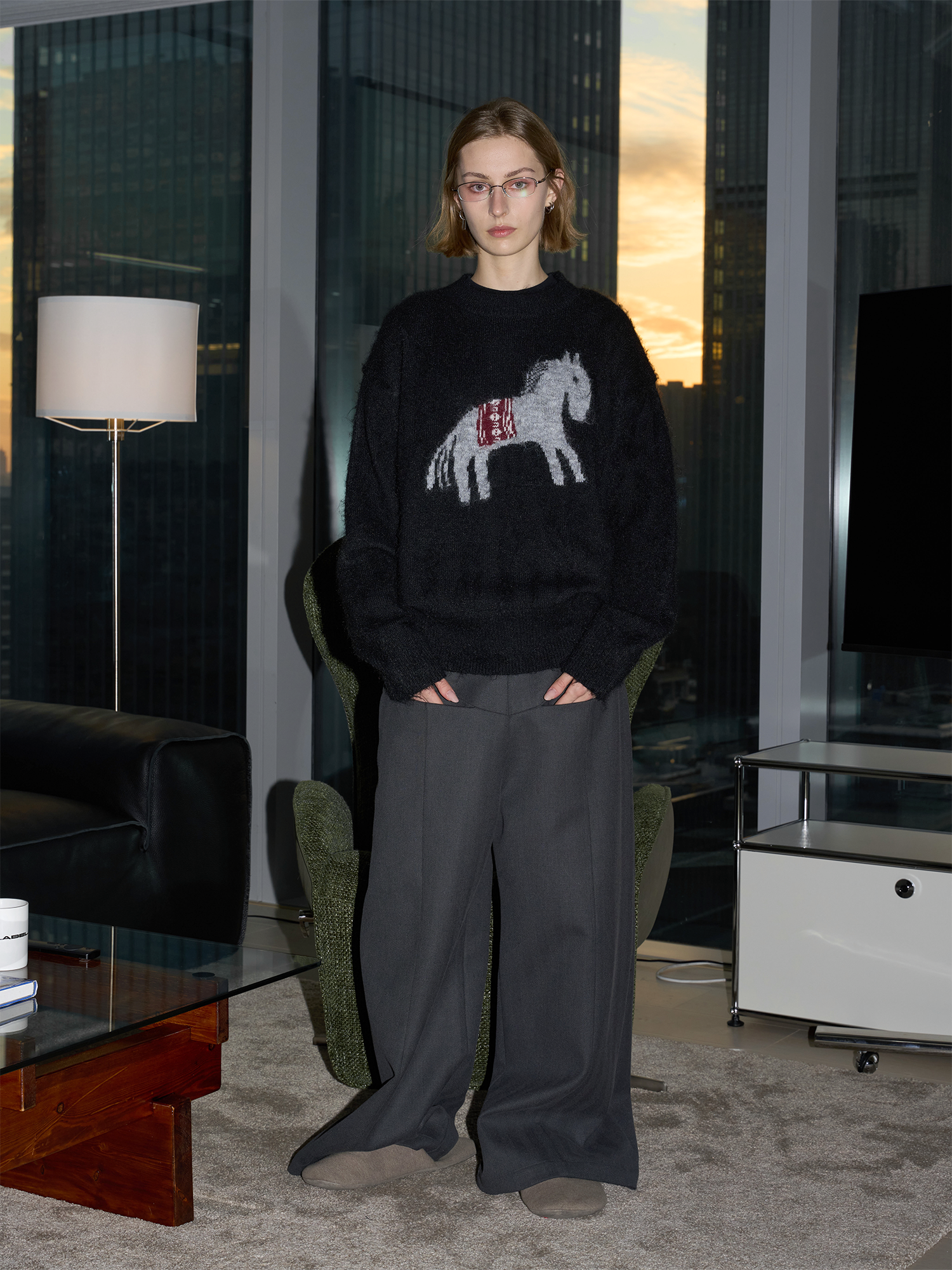 LABELROOM Fuzzy Horse Jacquard Sweater