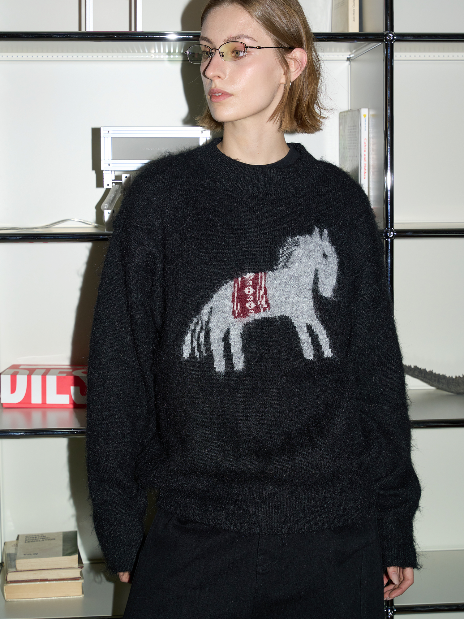 LABELROOM Fuzzy Horse Jacquard Sweater
