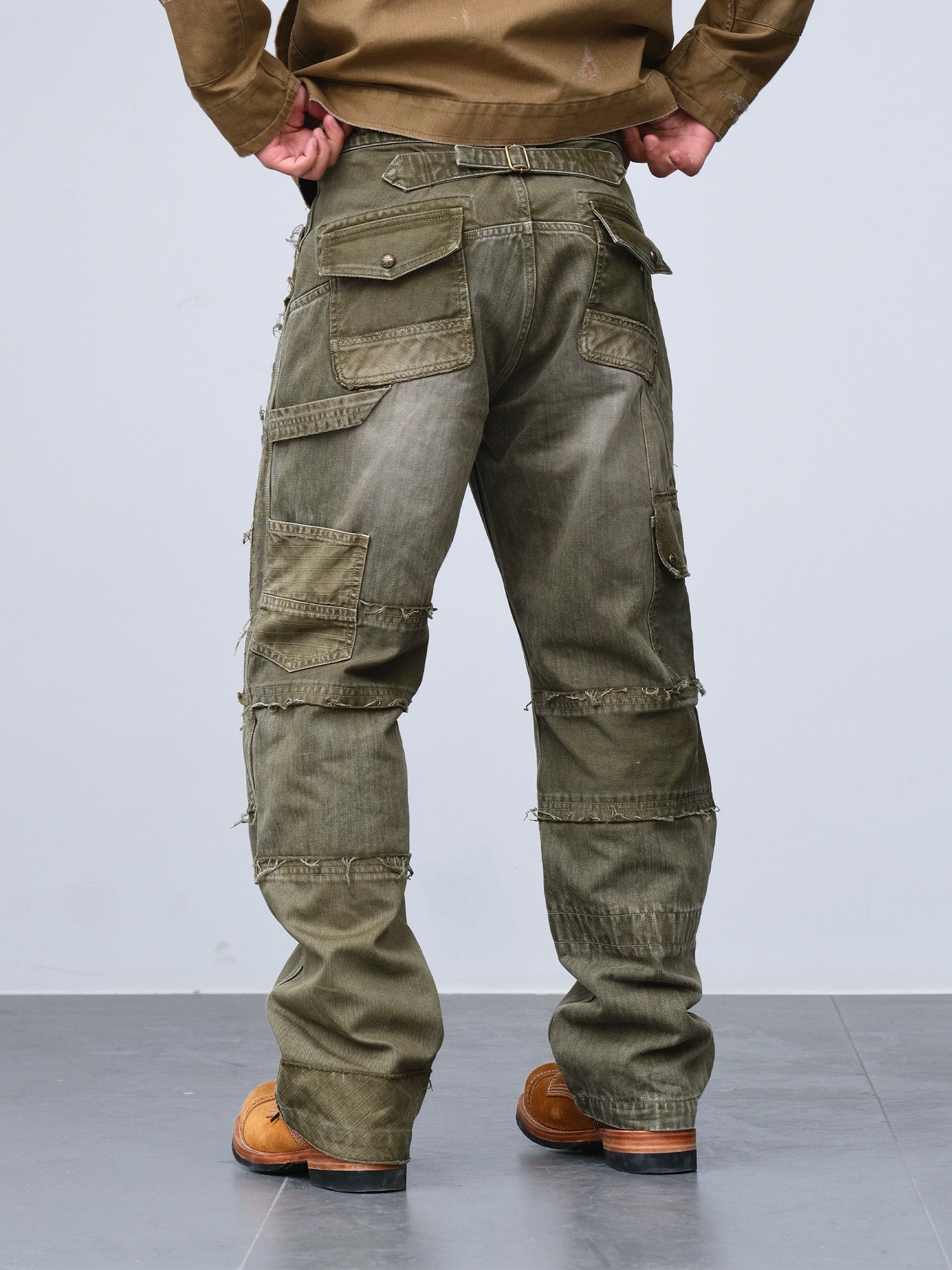 NEIGBORL Retro Distressed Paneled Cargo Pants-Pants-S-Green-Free Shipping Leatheretro