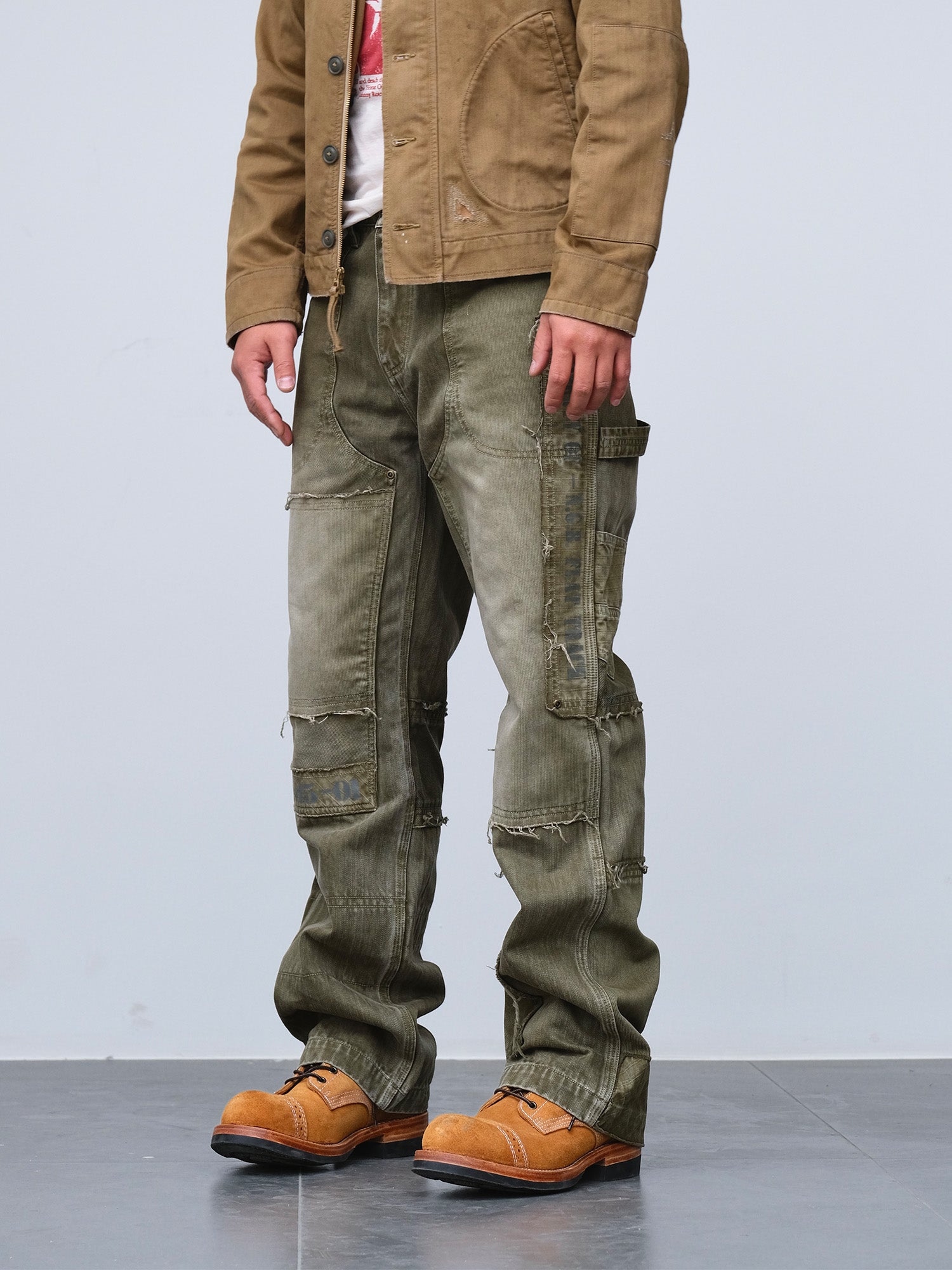 NEIGBORL Retro Distressed Paneled Cargo Pants-Pants-S-Green-Free Shipping Leatheretro