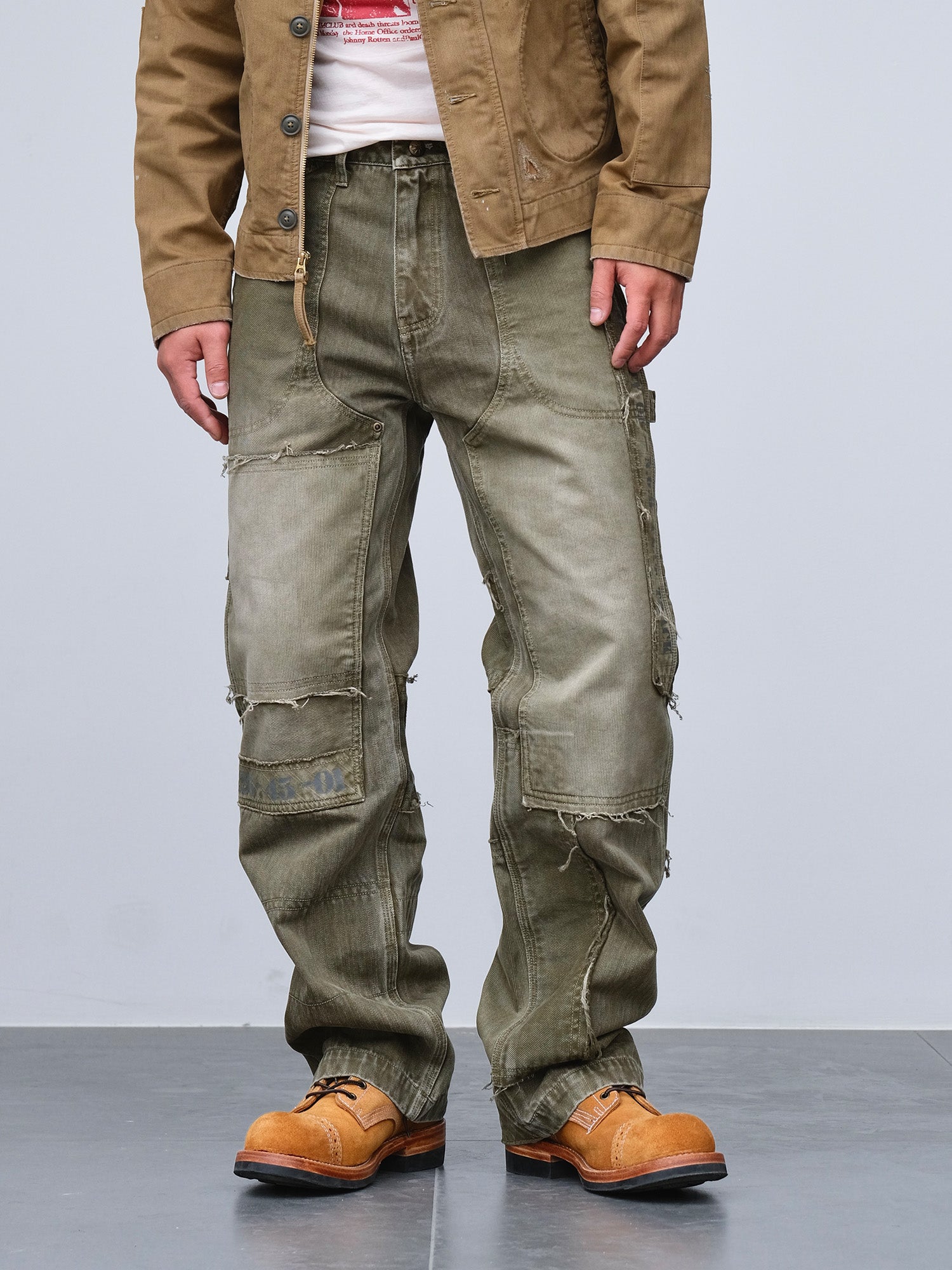 NEIGBORL Retro Distressed Paneled Cargo Pants-Pants-S-Green-Free Shipping Leatheretro