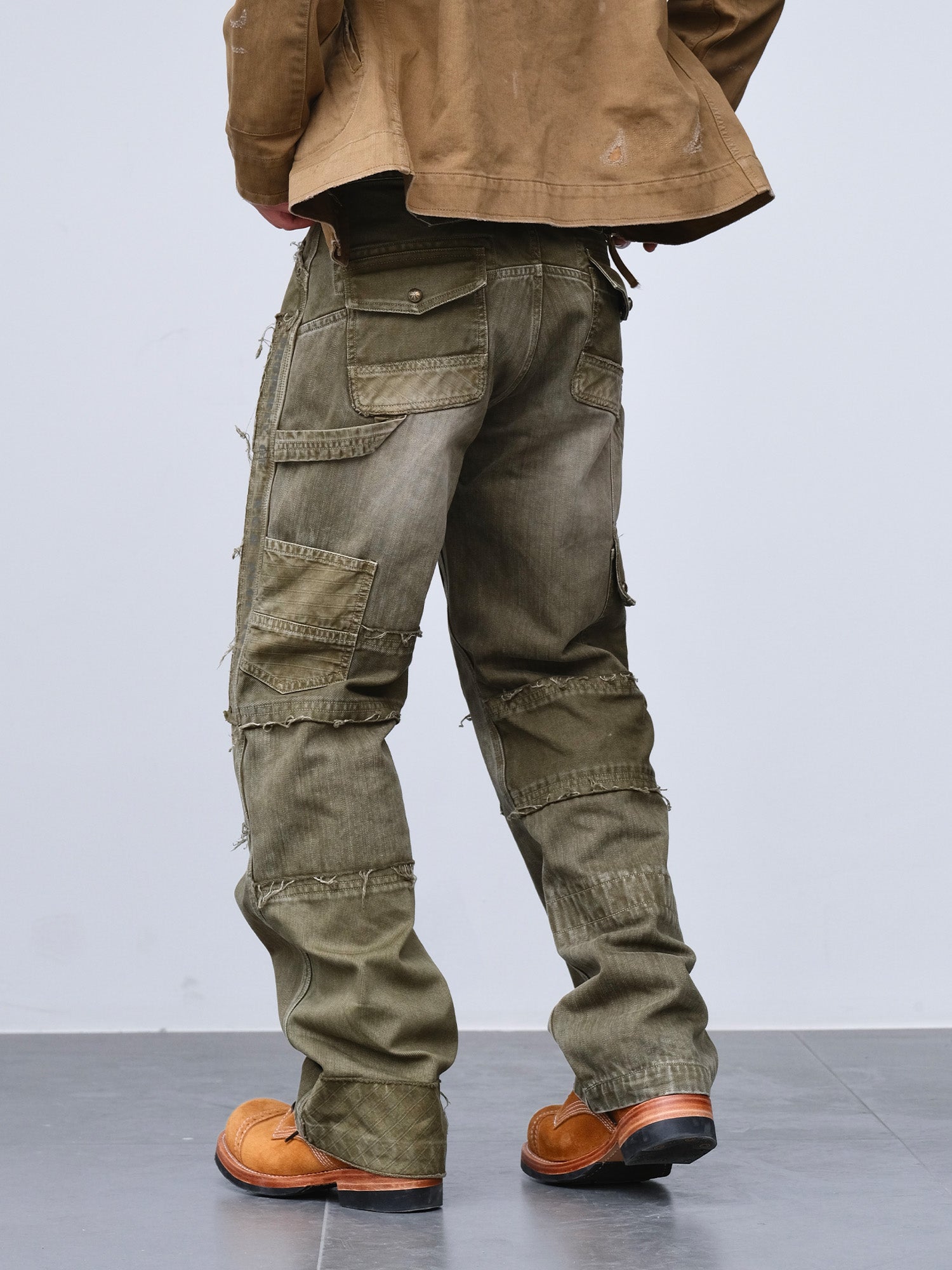 NEIGBORL Retro Distressed Paneled Cargo Pants-Pants-S-Green-Free Shipping Leatheretro