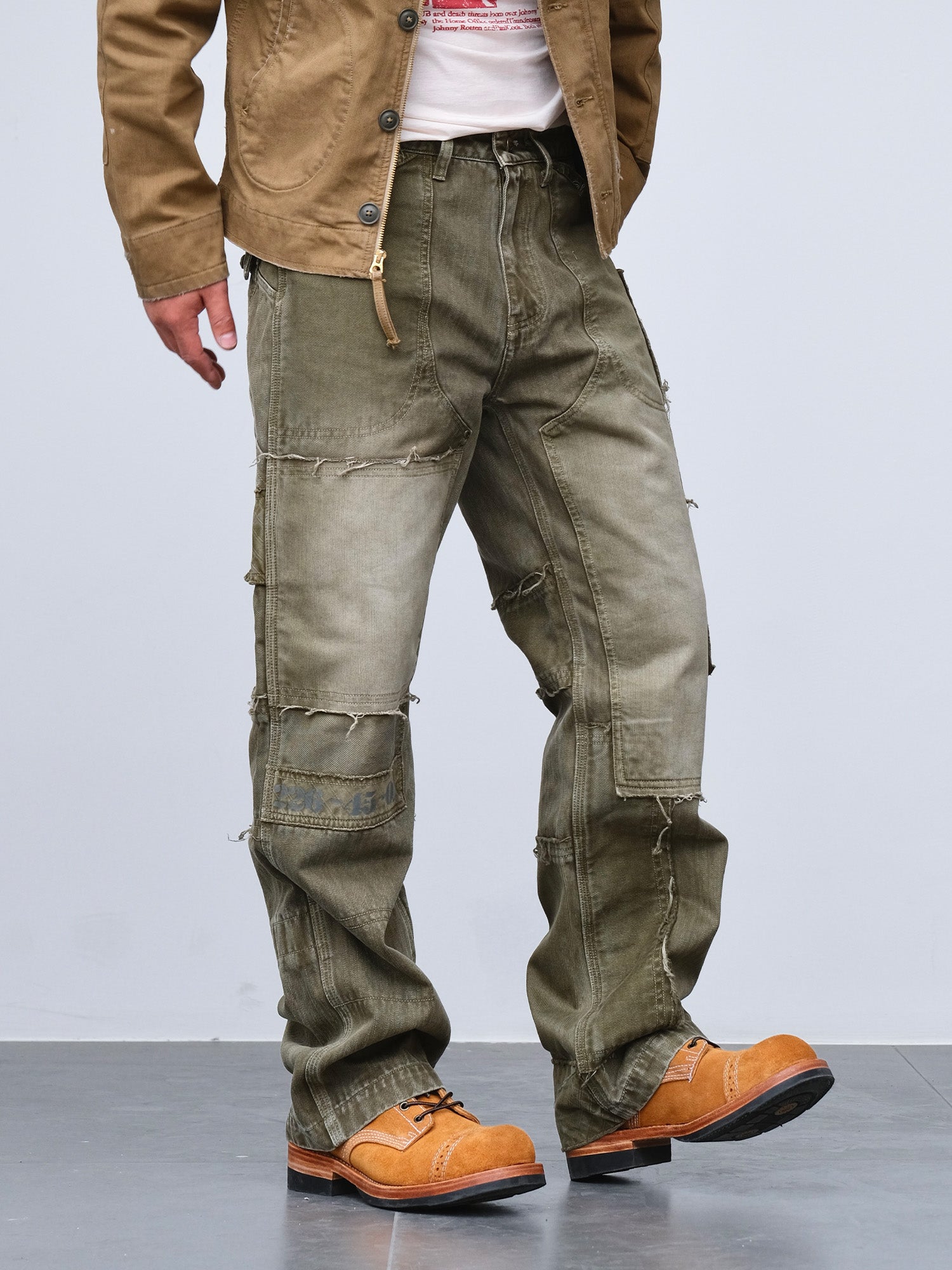 NEIGBORL Retro Distressed Paneled Cargo Pants-Pants-S-Green-Free Shipping Leatheretro