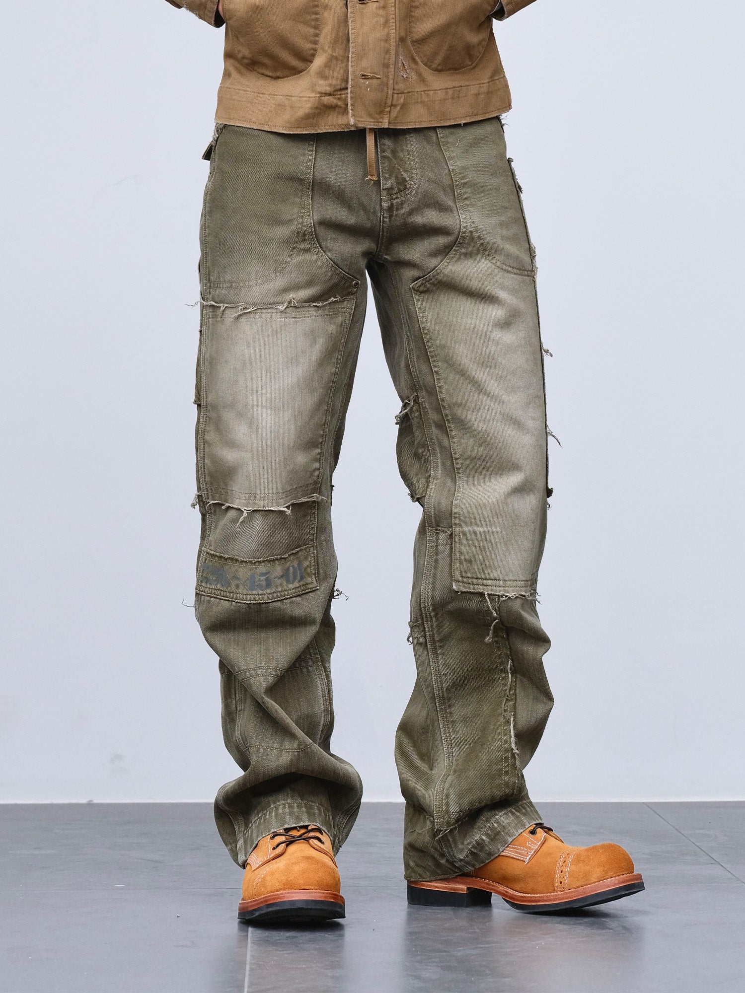 NEIGBORL Retro Distressed Paneled Cargo Pants-Pants-S-Green-Free Shipping Leatheretro