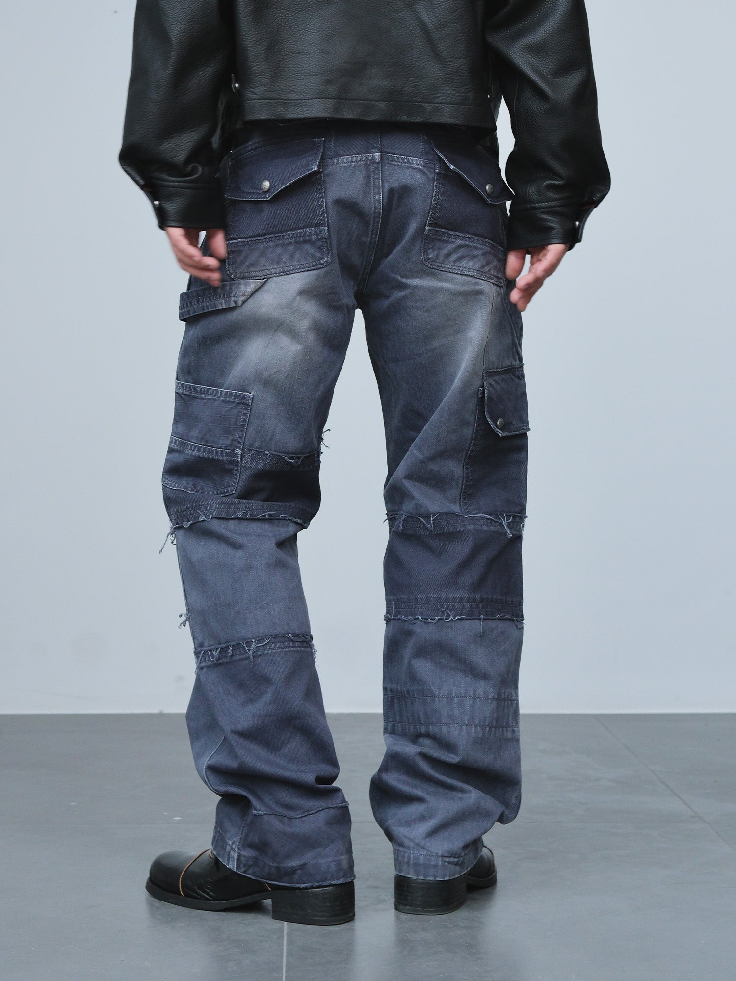 NEIGBORL Retro Distressed Paneled Cargo Pants-Pants-S-Green-Free Shipping Leatheretro