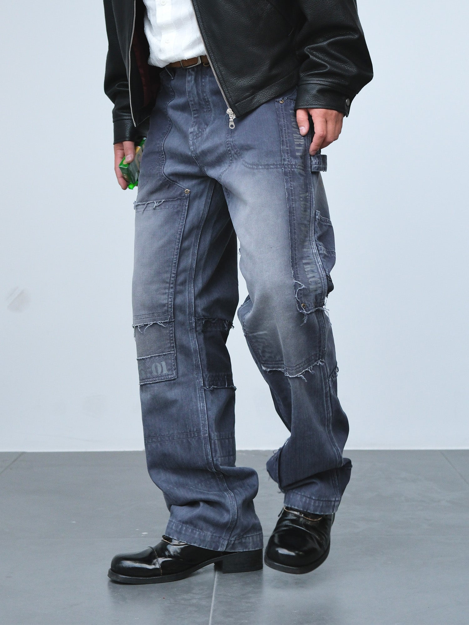 NEIGBORL Retro Distressed Paneled Cargo Pants-Pants-S-Green-Free Shipping Leatheretro