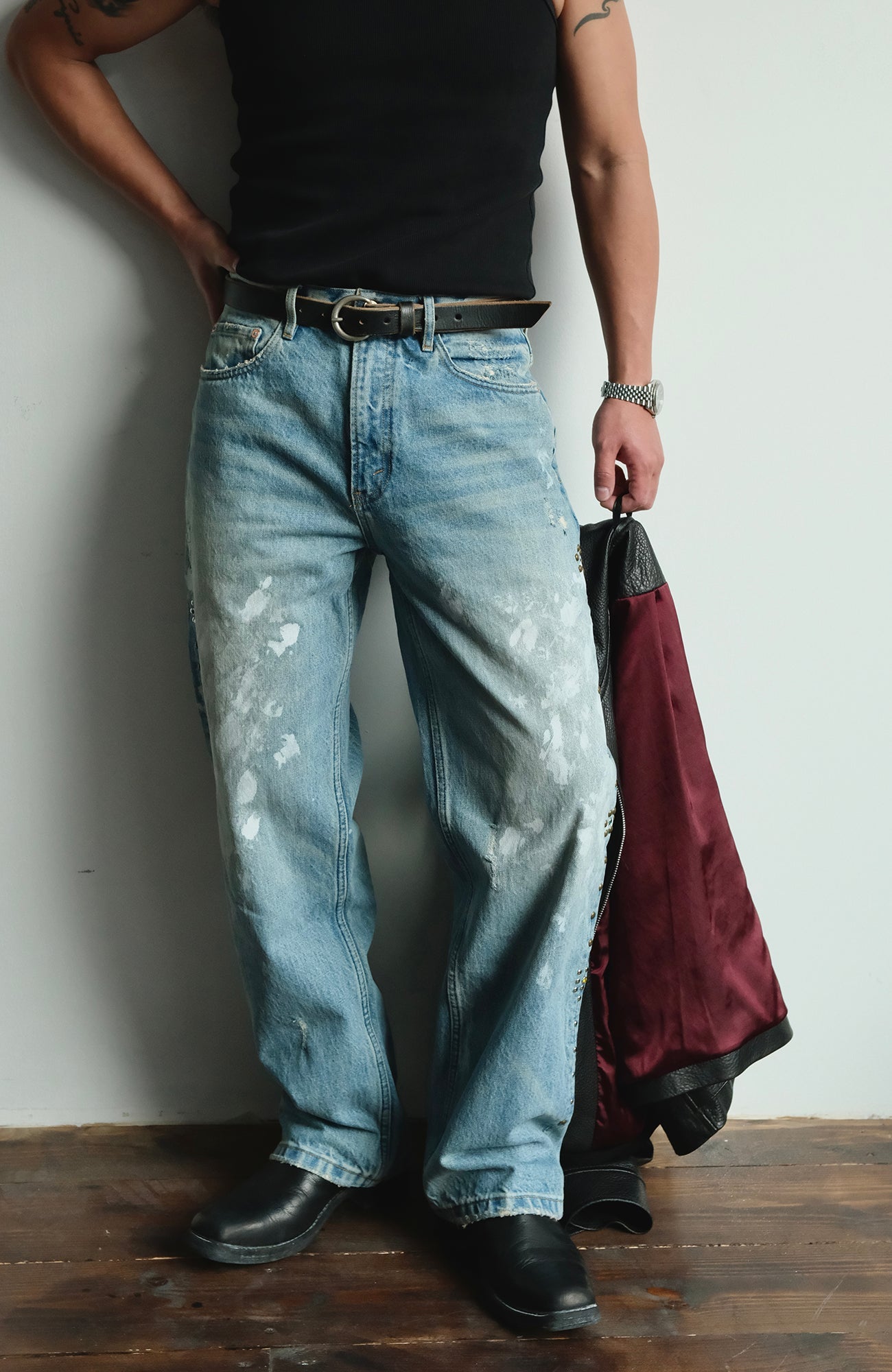 NEIGBORL Paint Splatter Washed Denim Pants-Pants-XS(29) (Preorder)-Free Shipping Leatheretro