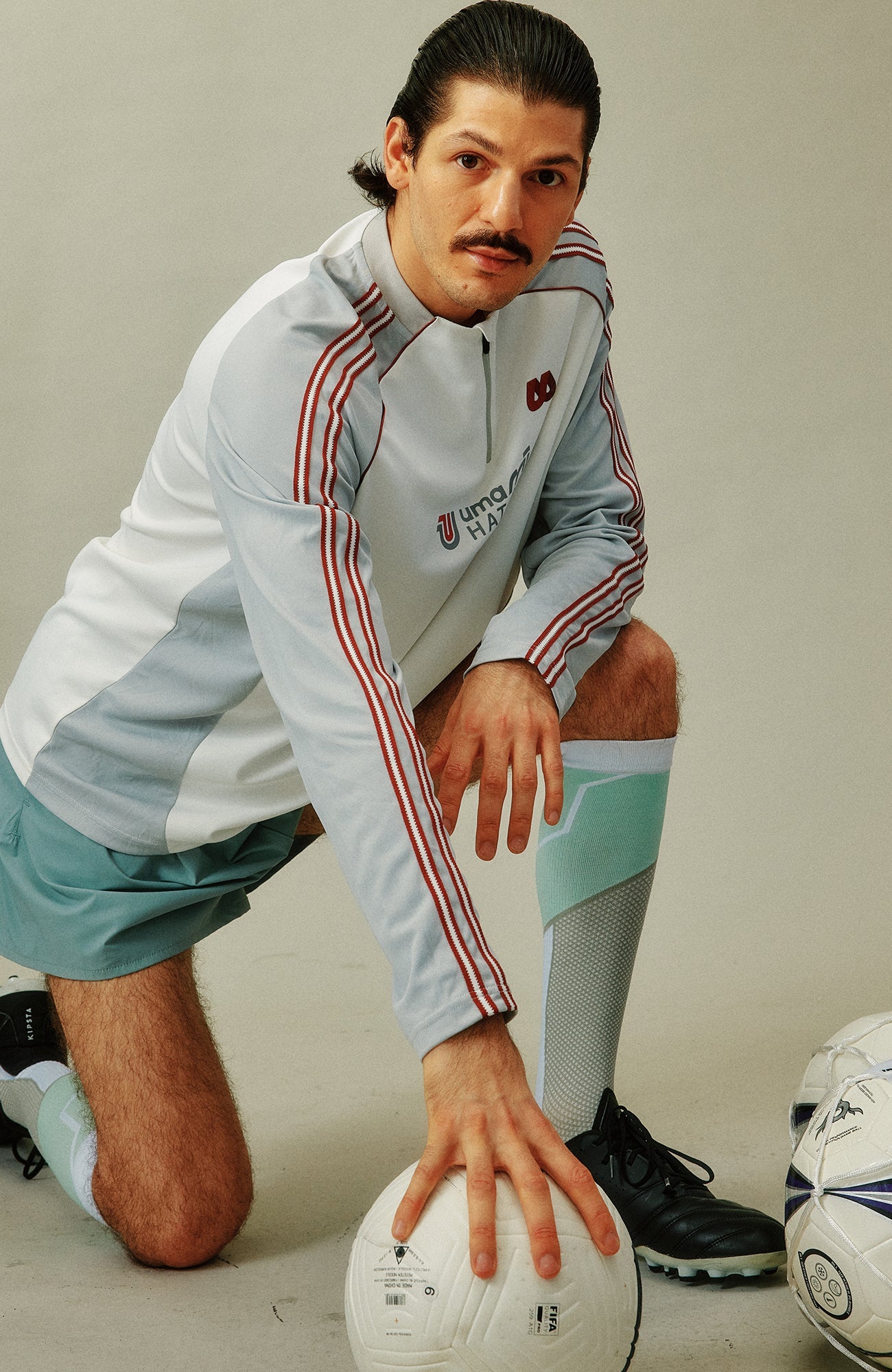 UMAMIISM Quick-Dry Striped Raglan Zip-Up Tee-L/S Tee-XS (Preorder)-White-Free Shipping Leatheretro