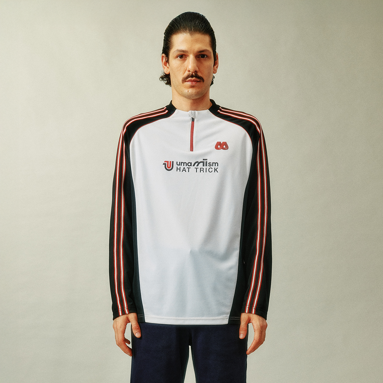 UMAMIISM Quick-Dry Striped Raglan Zip-Up Tee-L/S Tee-XS (Preorder)-White-Free Shipping Leatheretro