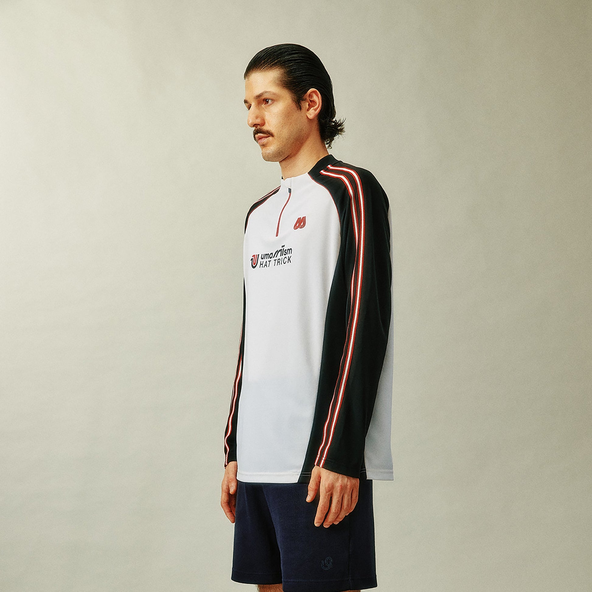 UMAMIISM Quick-Dry Striped Raglan Zip-Up Tee-L/S Tee-XS (Preorder)-White-Free Shipping Leatheretro
