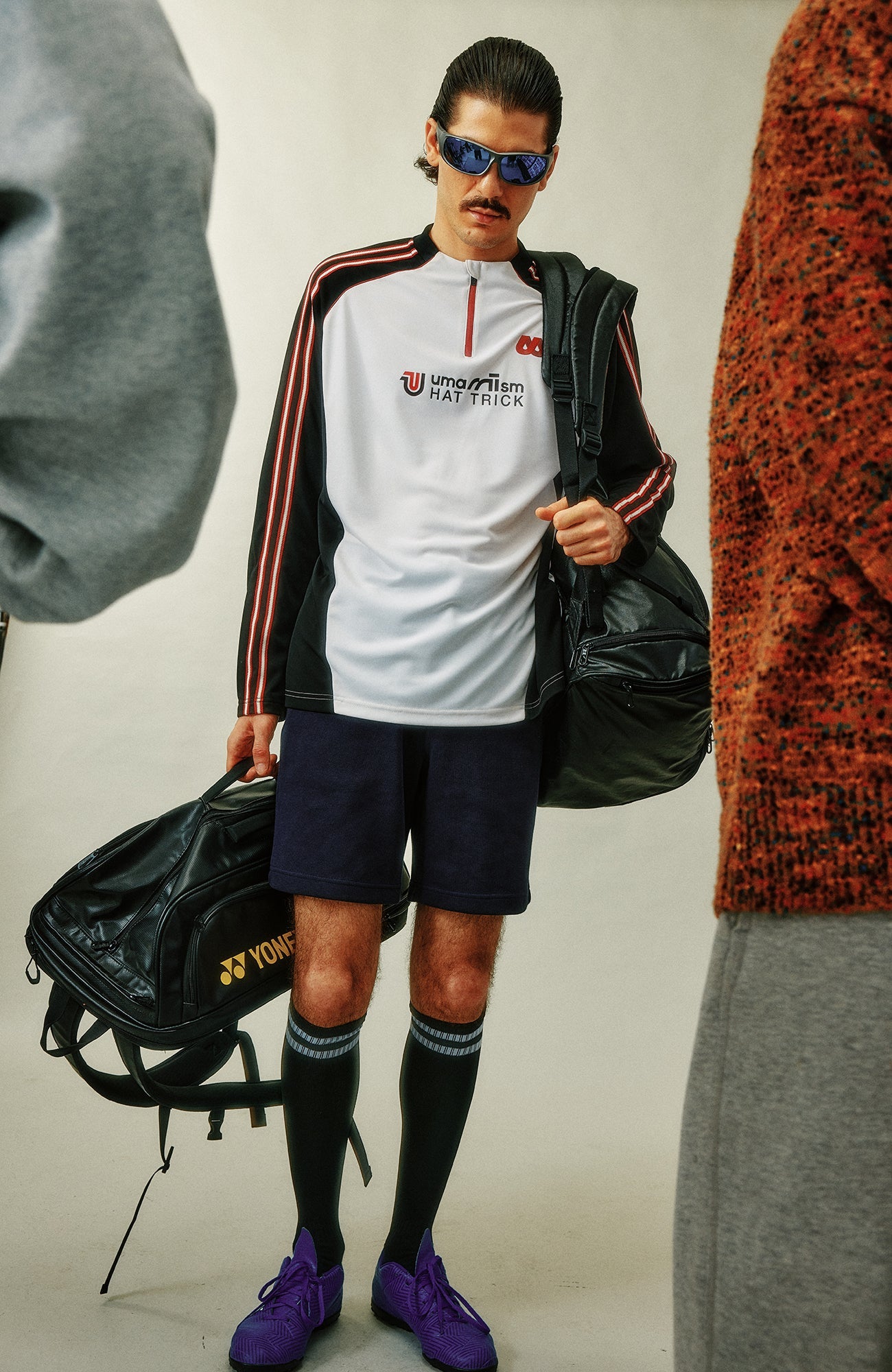 UMAMIISM Quick-Dry Striped Raglan Zip-Up Tee-L/S Tee-XS (Preorder)-White-Free Shipping Leatheretro