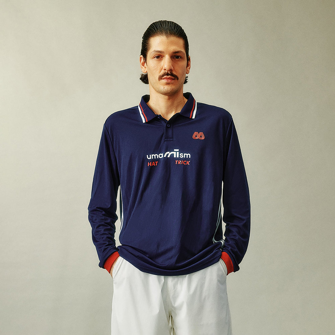 UMAMIISM Quick-Dry Striped Polo Long Sleeve Tee