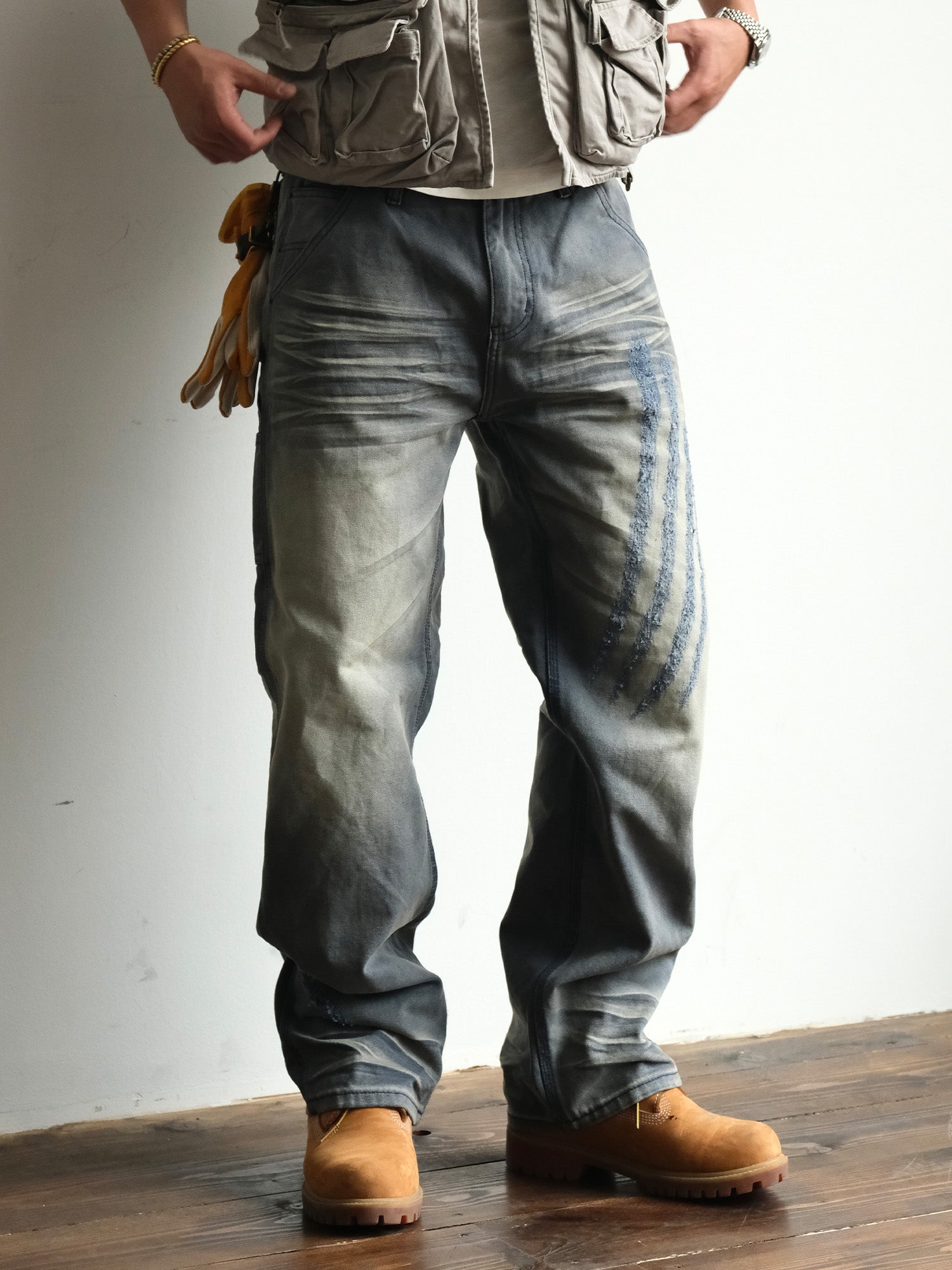 NEIGBORL Retro Distressed Washed Cargo Pants-Pants-Gray-S-Free Shipping Leatheretro