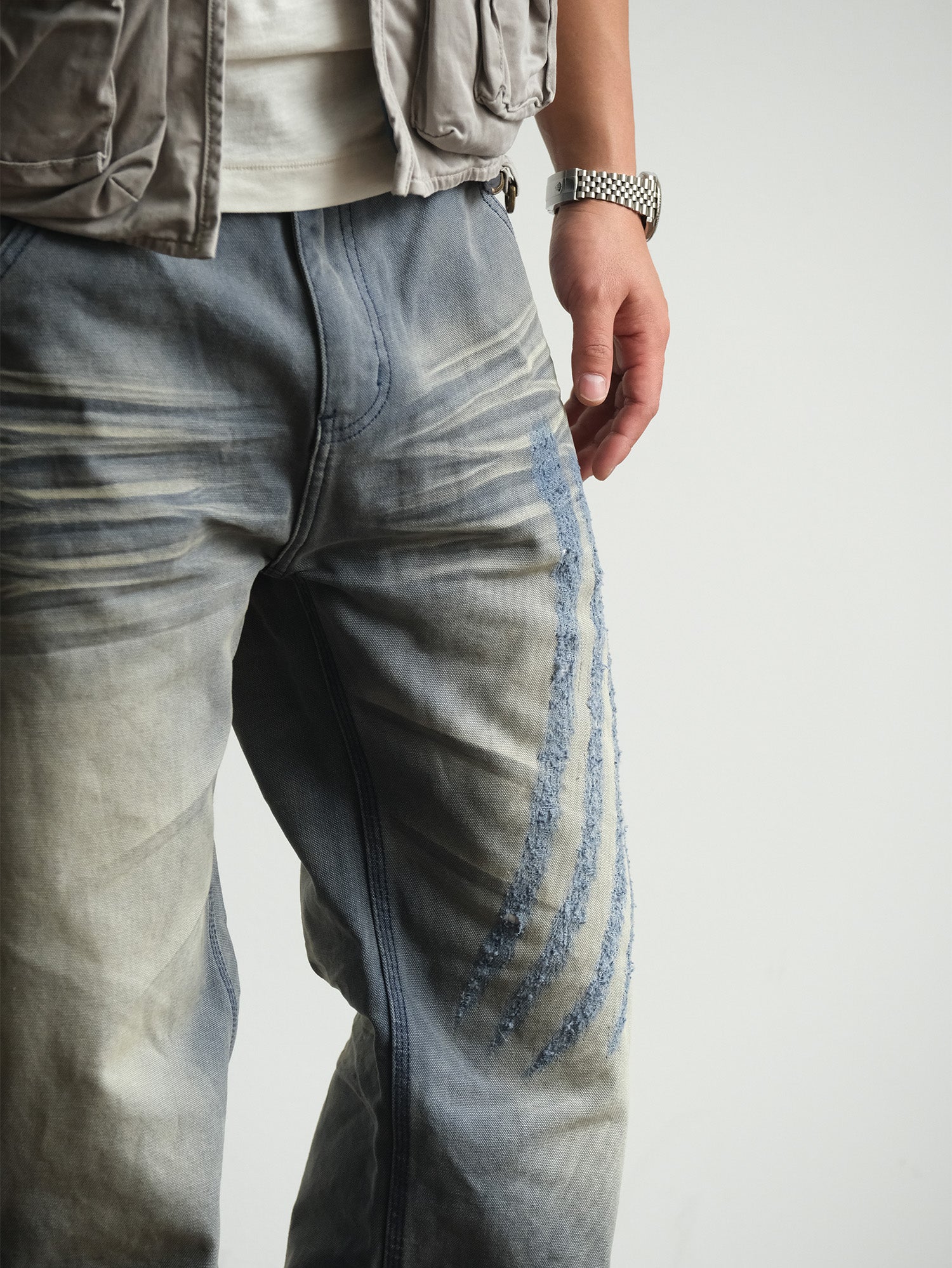 NEIGBORL Retro Distressed Washed Cargo Pants-Pants-Gray-S-Free Shipping Leatheretro