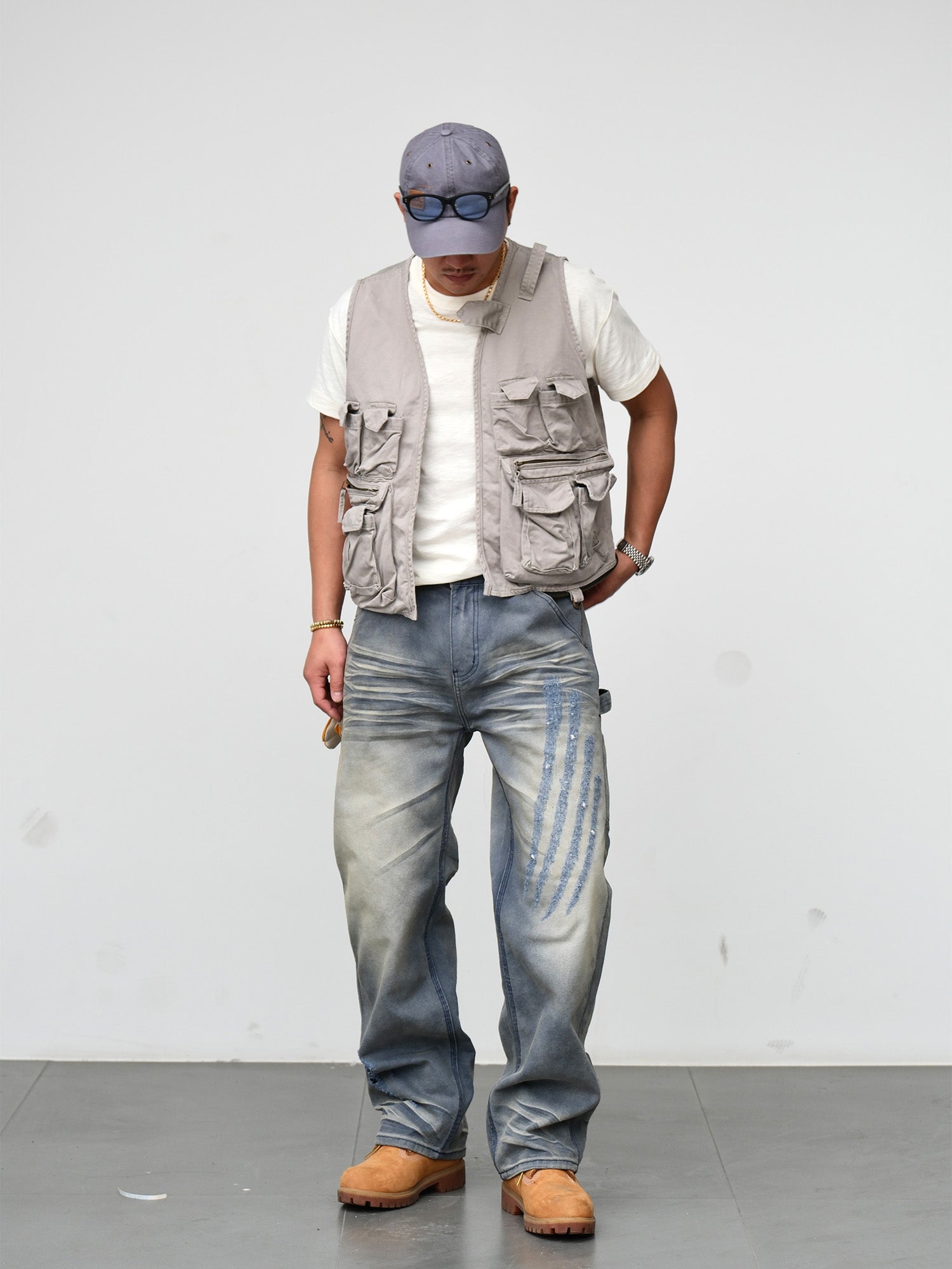 NEIGBORL Retro Distressed Washed Cargo Pants-Pants-Gray-S-Free Shipping Leatheretro