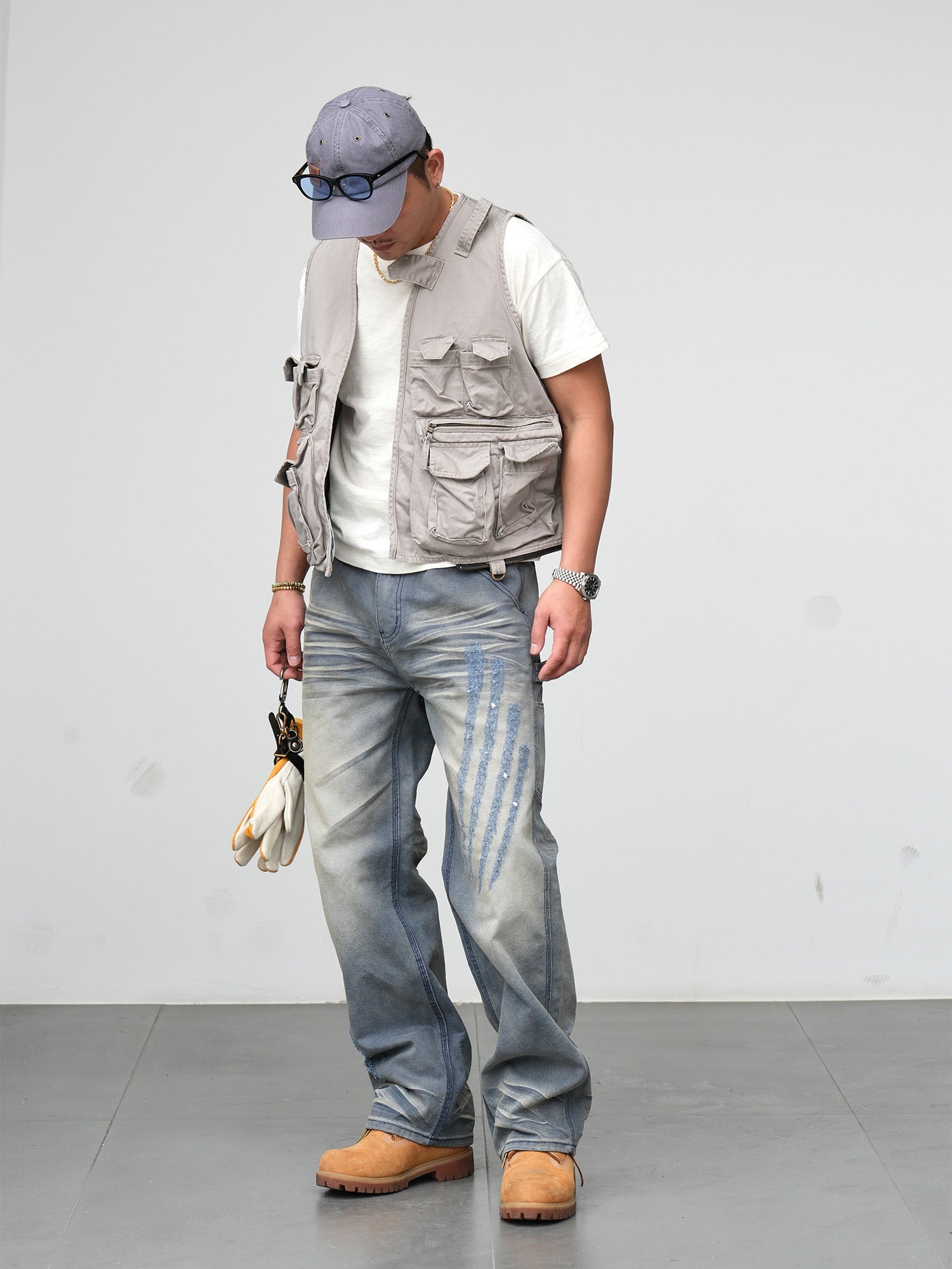 NEIGBORL Retro Distressed Washed Cargo Pants-Pants-Gray-S-Free Shipping Leatheretro