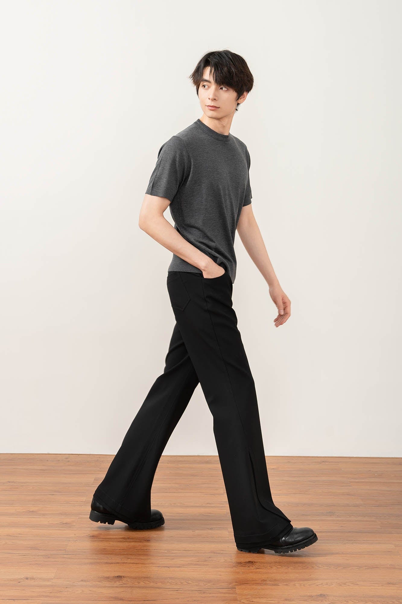 MOITIEDEPETALE Essential Layered Flared Trousers-Pants-XS-Black-Free Shipping Leatheretro