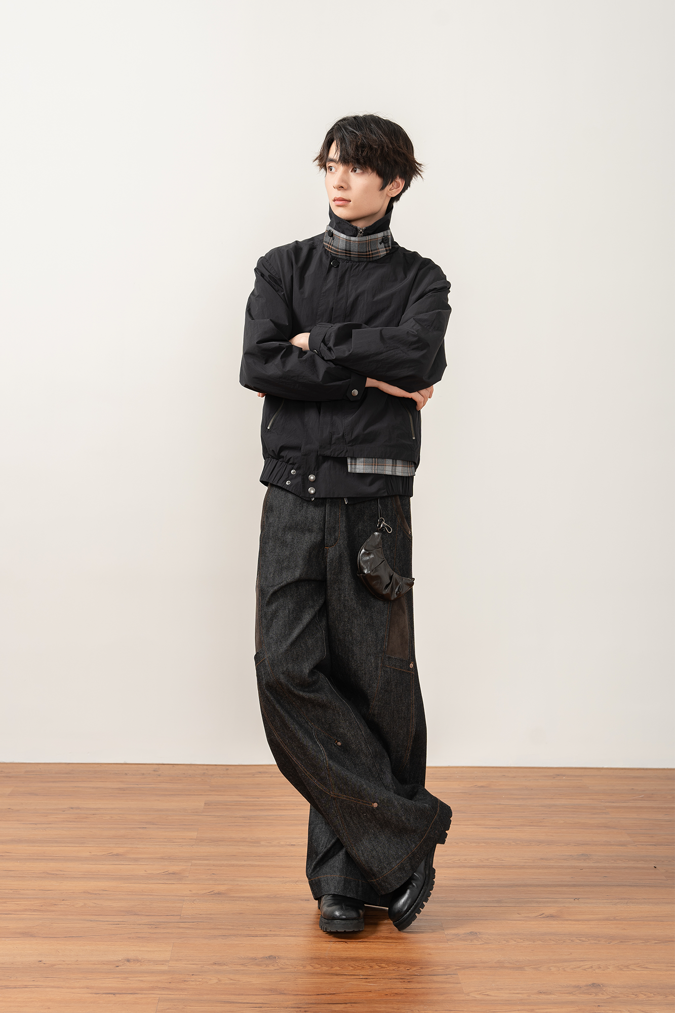 MOITIEDEPETALE Layered Plaid-Trim Jacket-Jacket-XS-Free Shipping Leatheretro