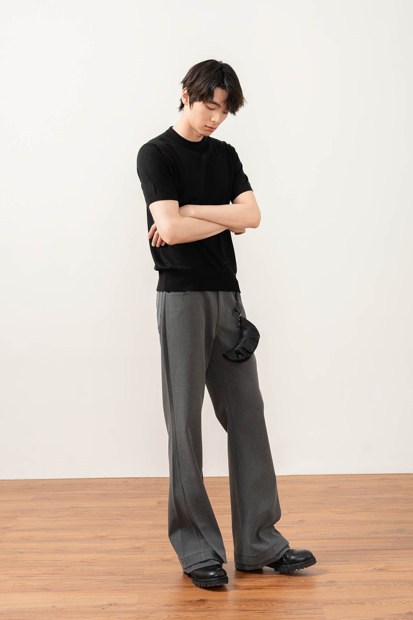 MOITIEDEPETALE Essential Layered Flared Trousers-Pants-XS-Black-Free Shipping Leatheretro