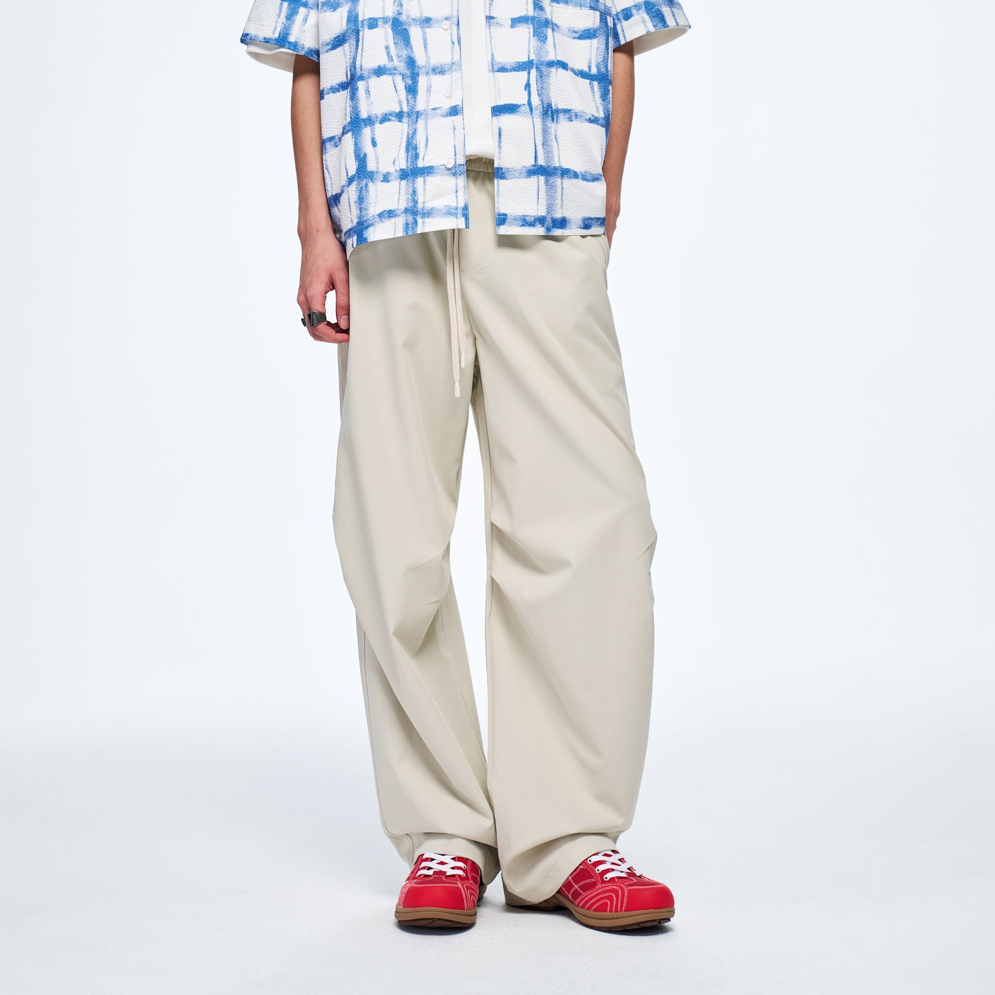 OVERLAPS Easy-Fit Straight-Leg Pants Gray-Pants-S-Free Shipping Leatheretro