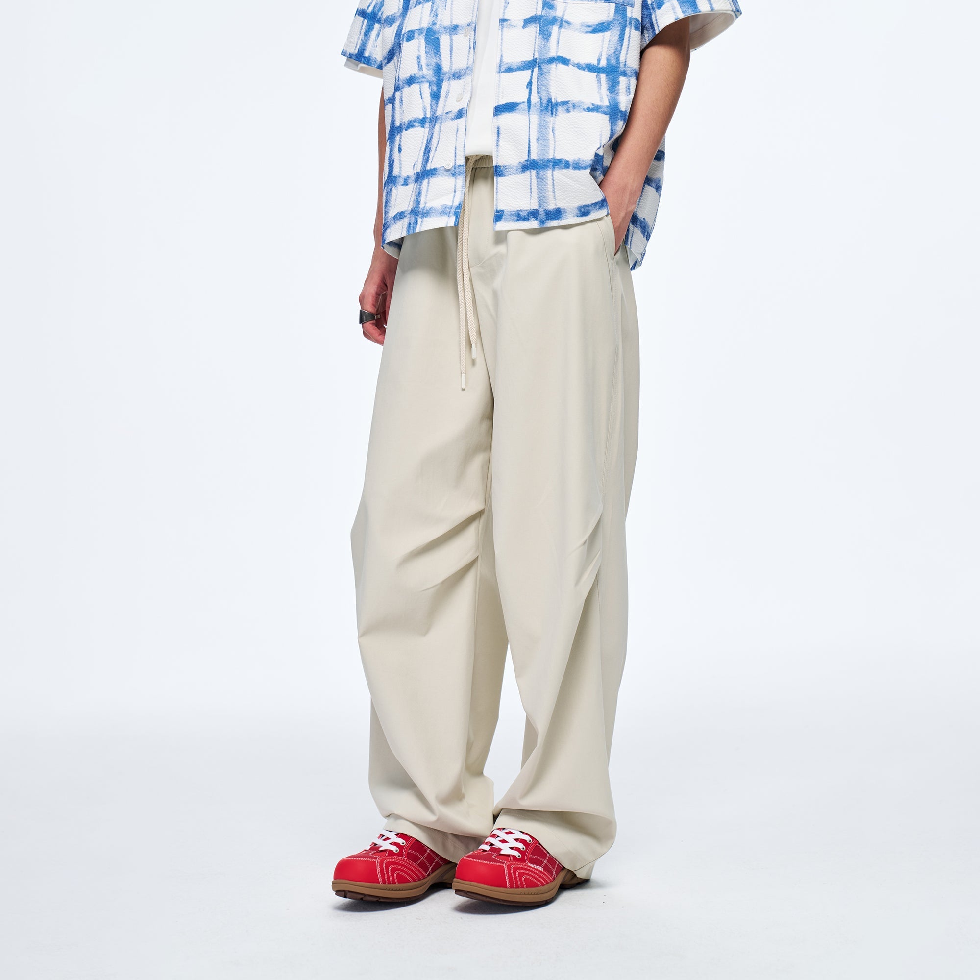 OVERLAPS Easy-Fit Straight-Leg Pants Gray-Pants-S-Free Shipping Leatheretro