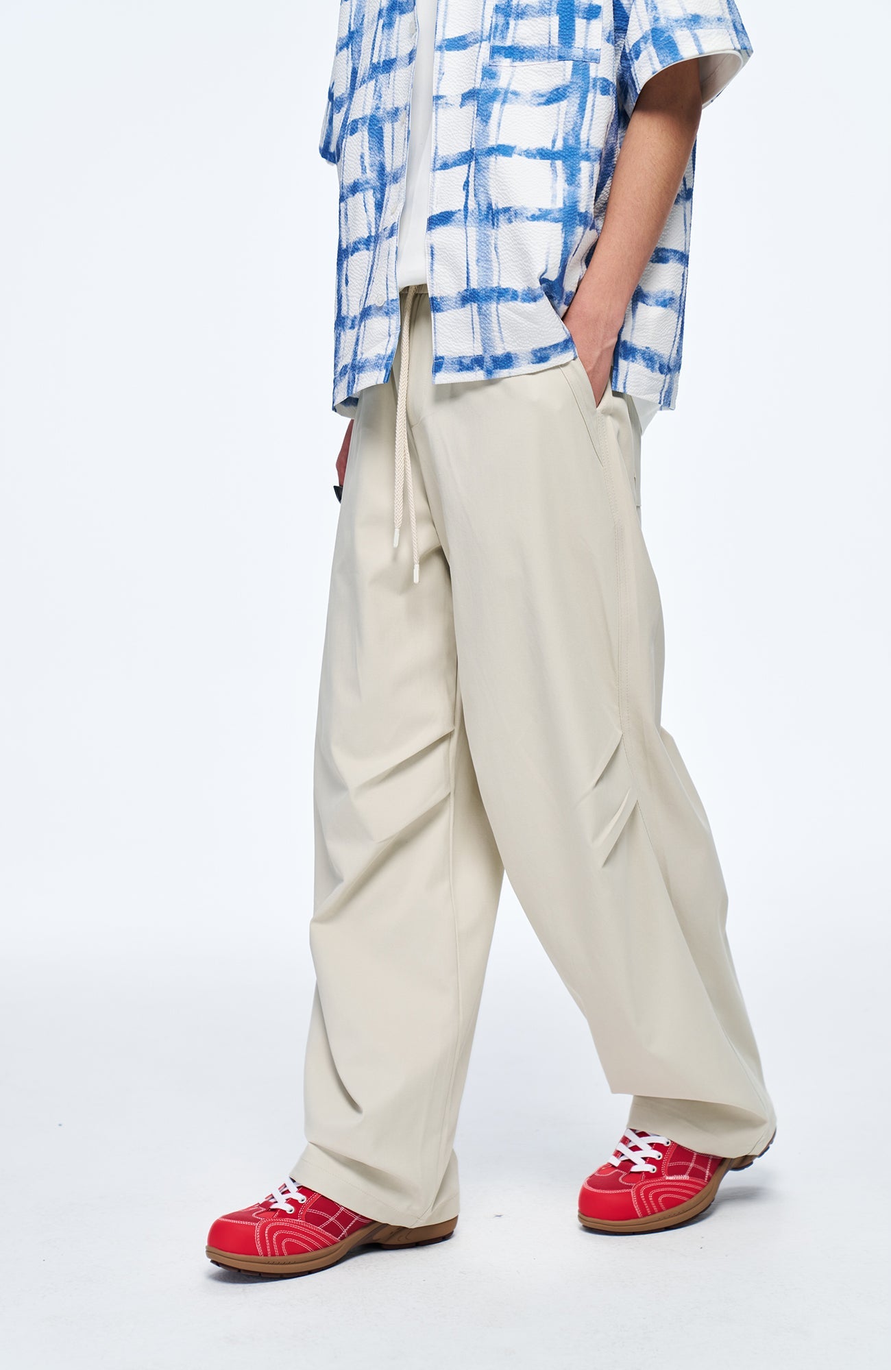 OVERLAPS Easy-Fit Straight-Leg Pants Gray-Pants-S-Free Shipping Leatheretro