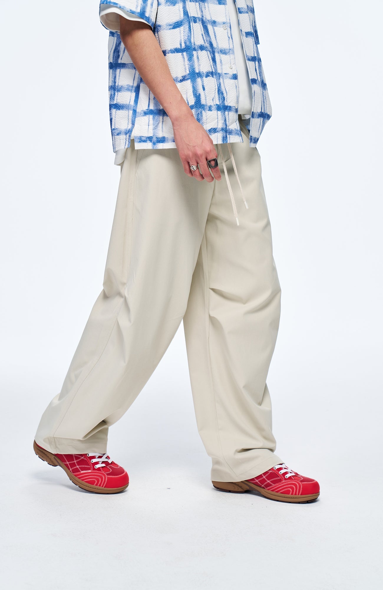 OVERLAPS Easy-Fit Straight-Leg Pants Gray-Pants-S-Free Shipping Leatheretro
