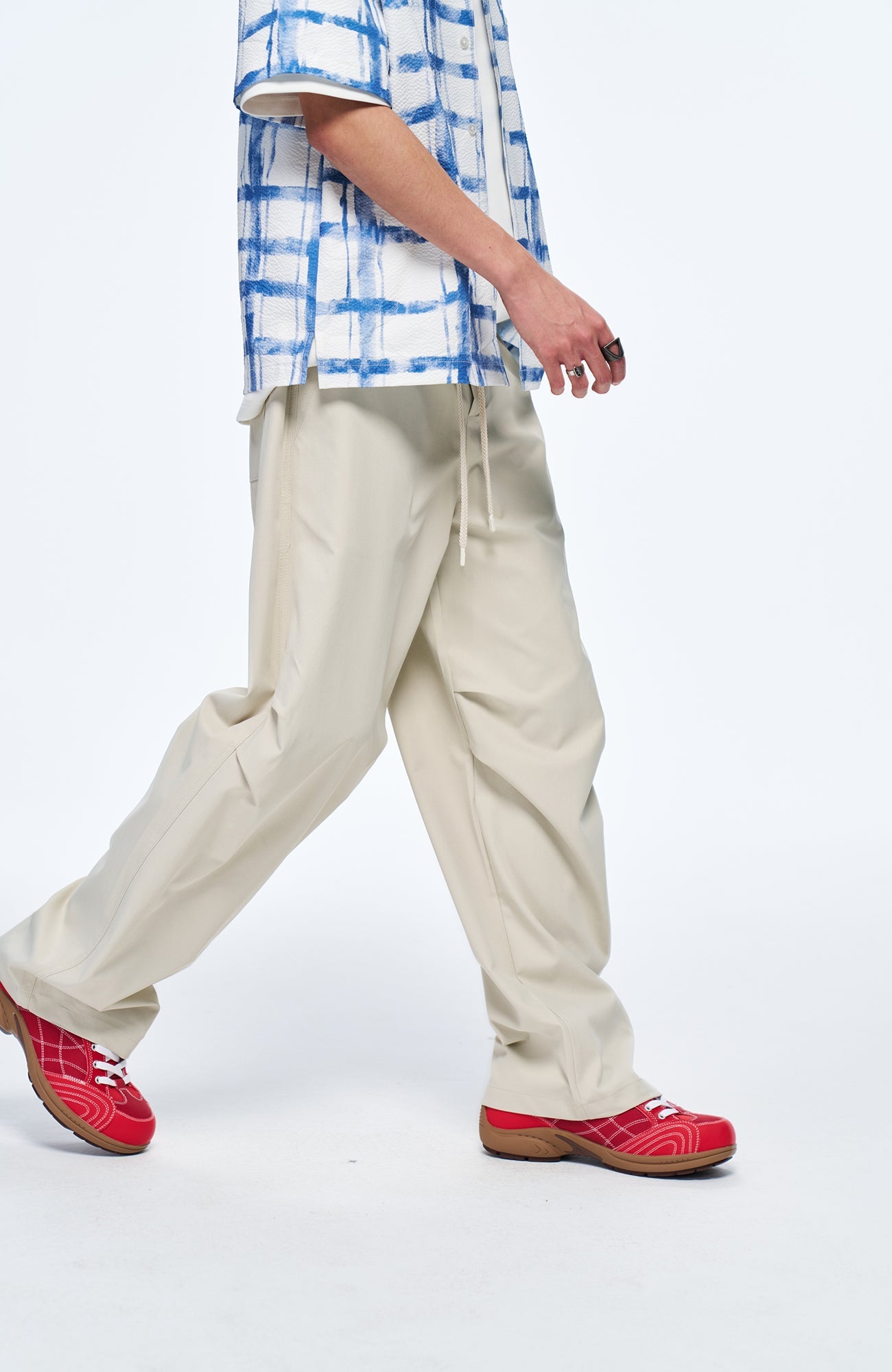 OVERLAPS Easy-Fit Straight-Leg Pants Gray-Pants-S-Free Shipping Leatheretro