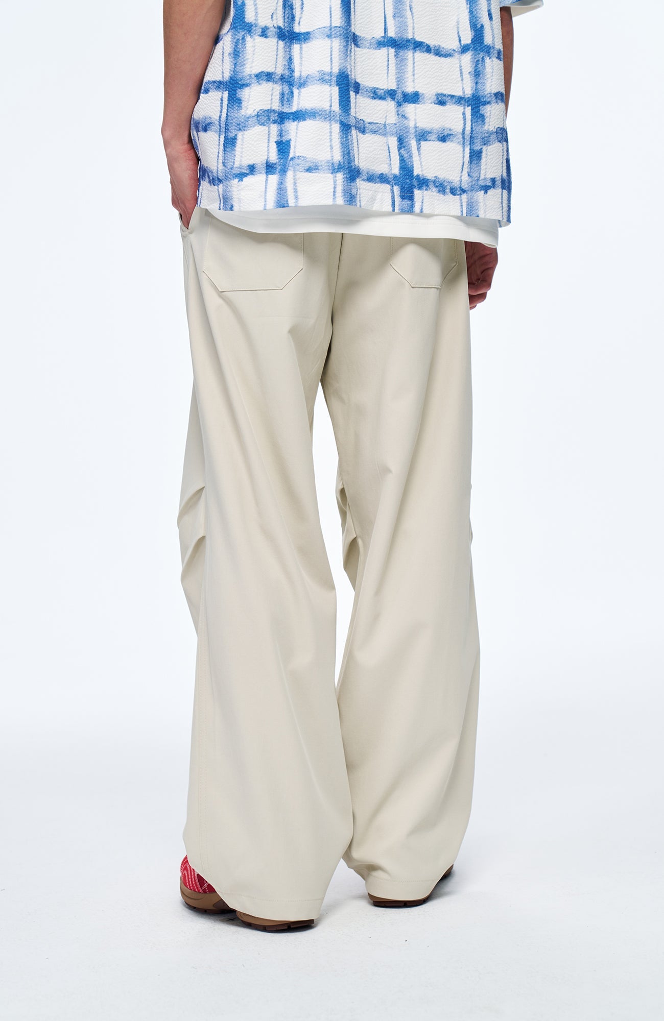 OVERLAPS Easy-Fit Straight-Leg Pants Gray-Pants-S-Free Shipping Leatheretro