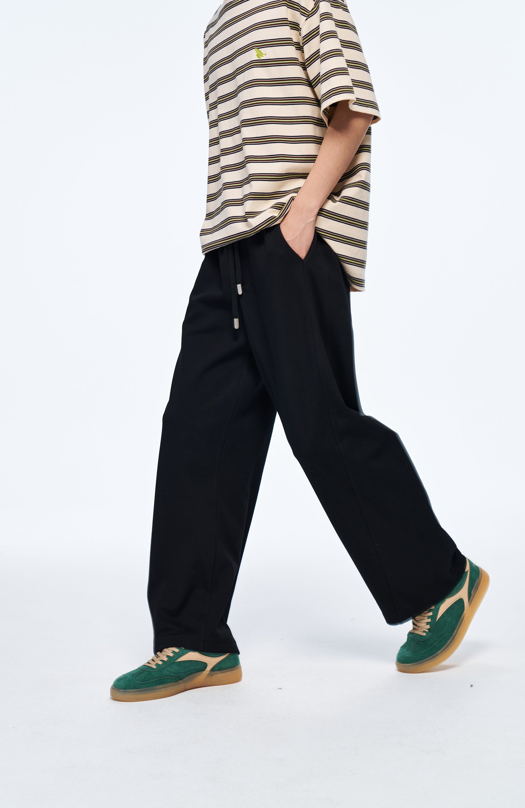 OVERLAPS Elastic-Waist Straight-Leg Pants Black-Pants-S (Preorder)-Free Shipping Leatheretro