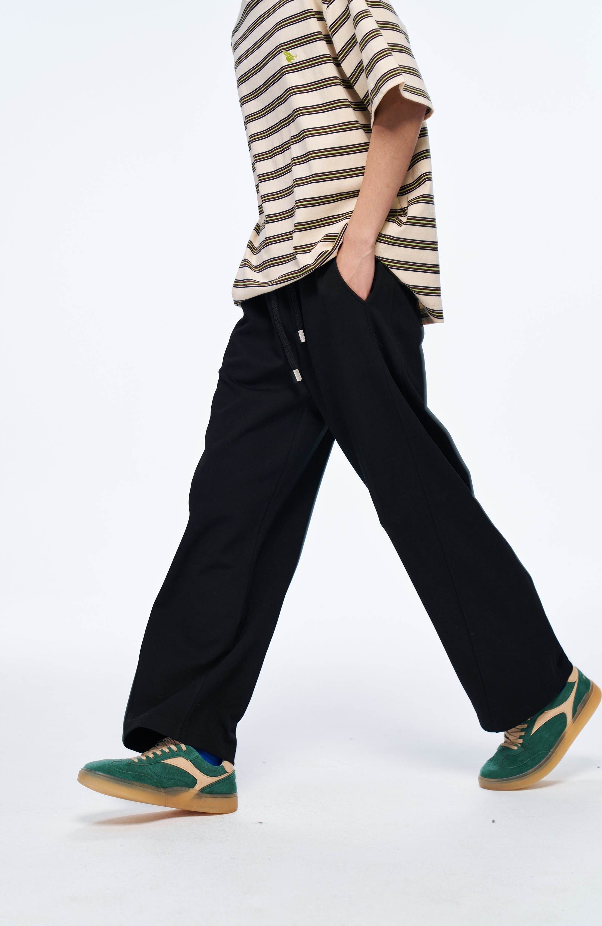 OVERLAPS Elastic-Waist Straight-Leg Pants Black-Pants-S (Preorder)-Free Shipping Leatheretro