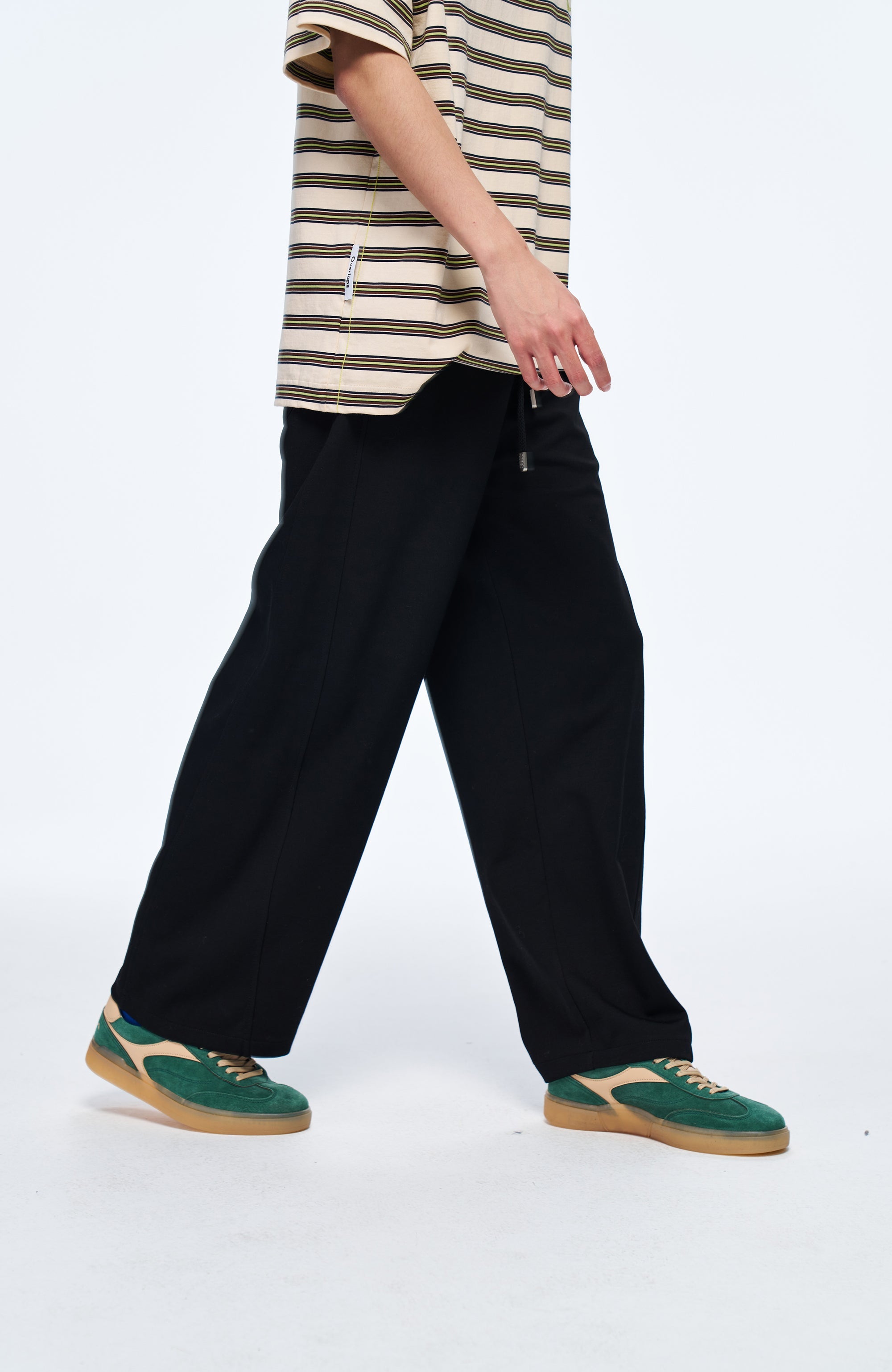 OVERLAPS Elastic-Waist Straight-Leg Pants Black-Pants-S (Preorder)-Free Shipping Leatheretro