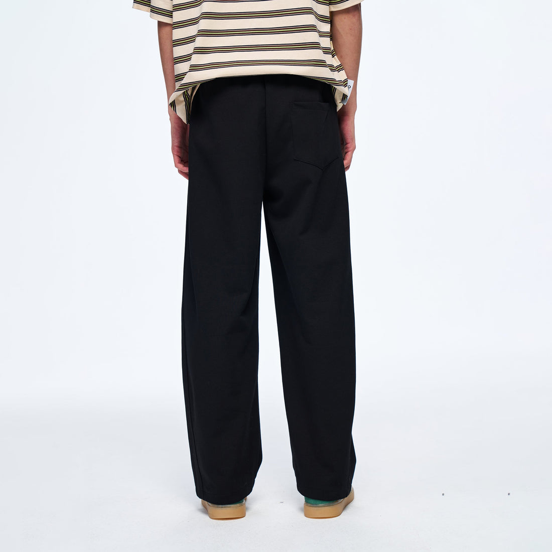 OVERLAPS Elastic-Waist Straight-Leg Pants Black-Pants-S (Preorder)-Free Shipping Leatheretro