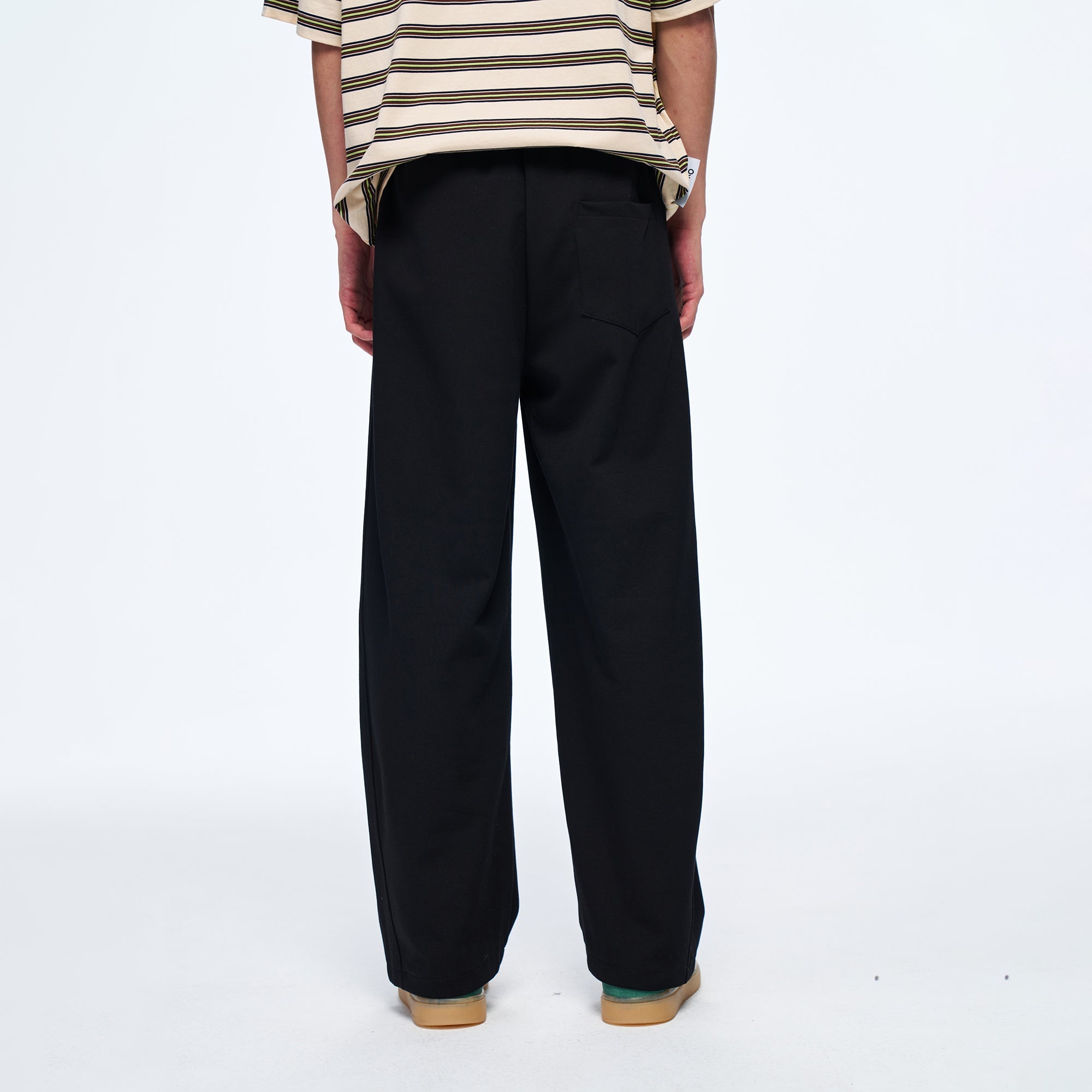 OVERLAPS Elastic-Waist Straight-Leg Pants Black-Pants-S (Preorder)-Free Shipping Leatheretro