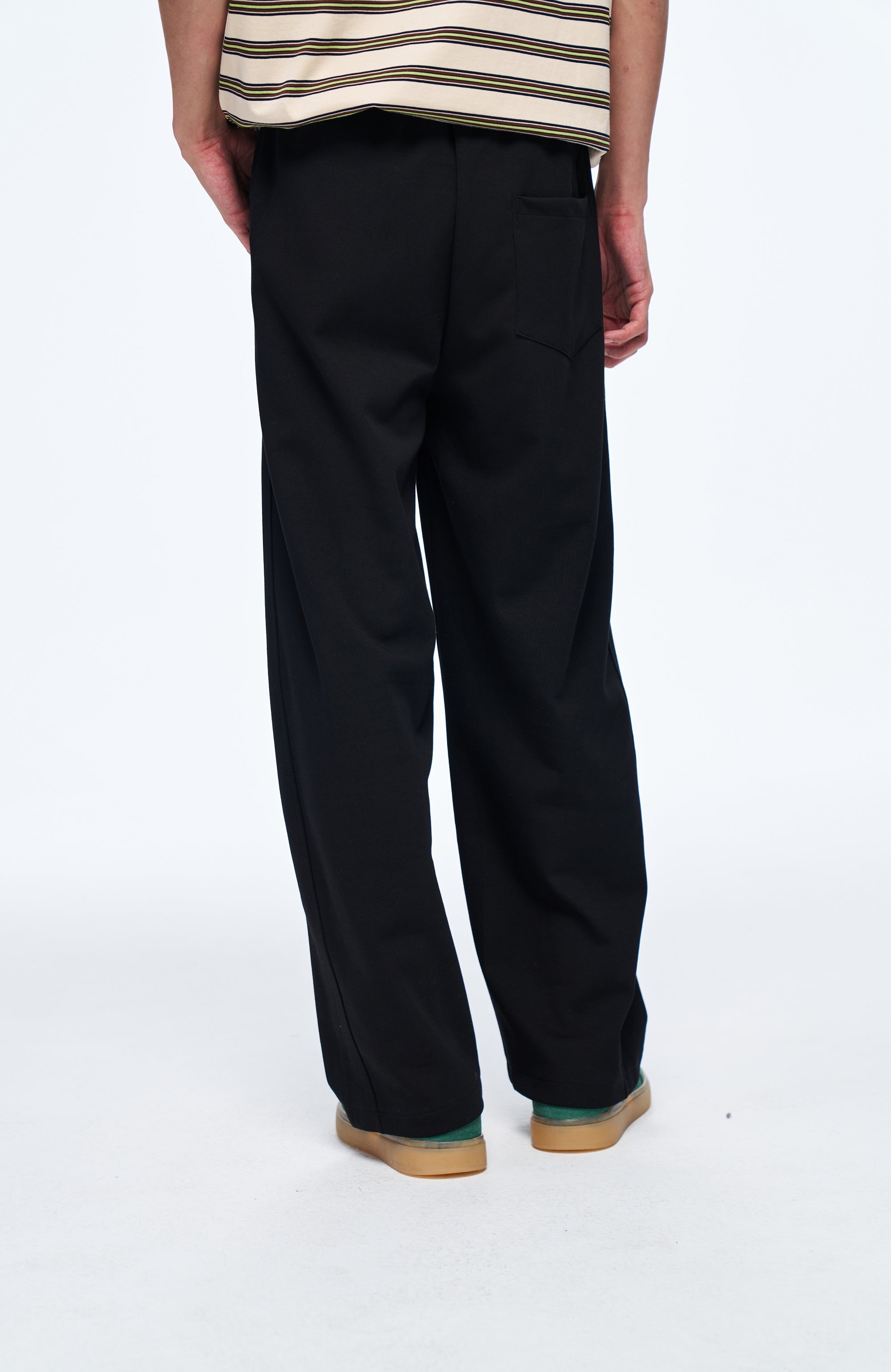 OVERLAPS Elastic-Waist Straight-Leg Pants Black-Pants-S (Preorder)-Free Shipping Leatheretro