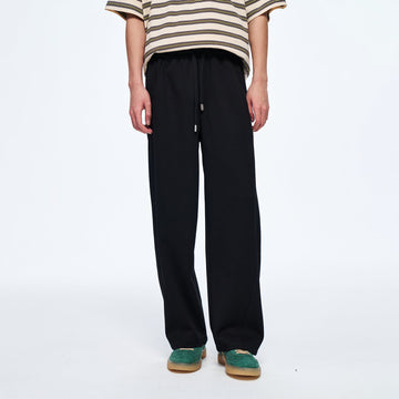 OVERLAPS Elastic-Waist Straight-Leg Pants Black-Pants-S (Preorder)-Free Shipping Leatheretro
