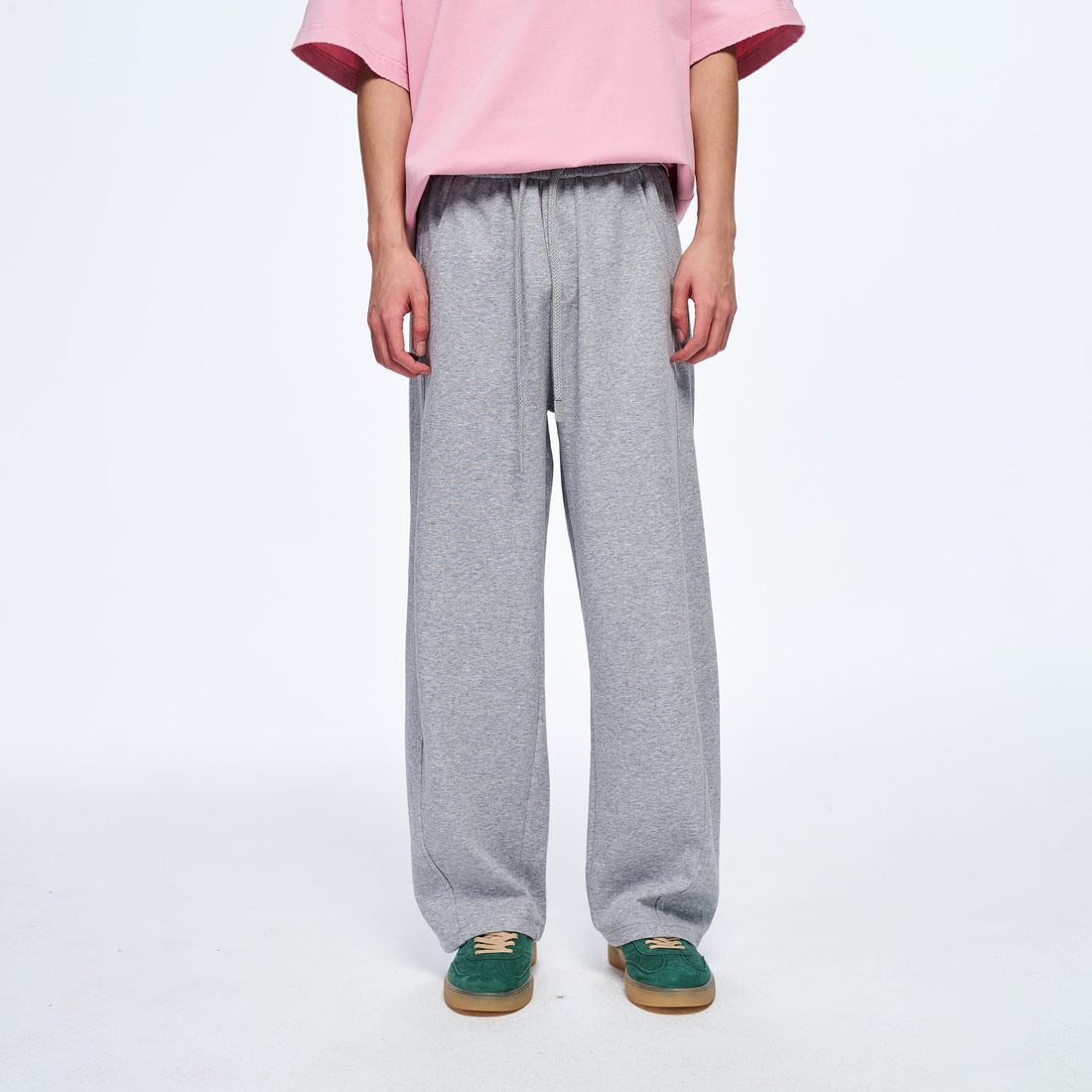OVERLAPS Elastic-Waist Straight-Leg Pants Gray-Pants-S-Free Shipping Leatheretro