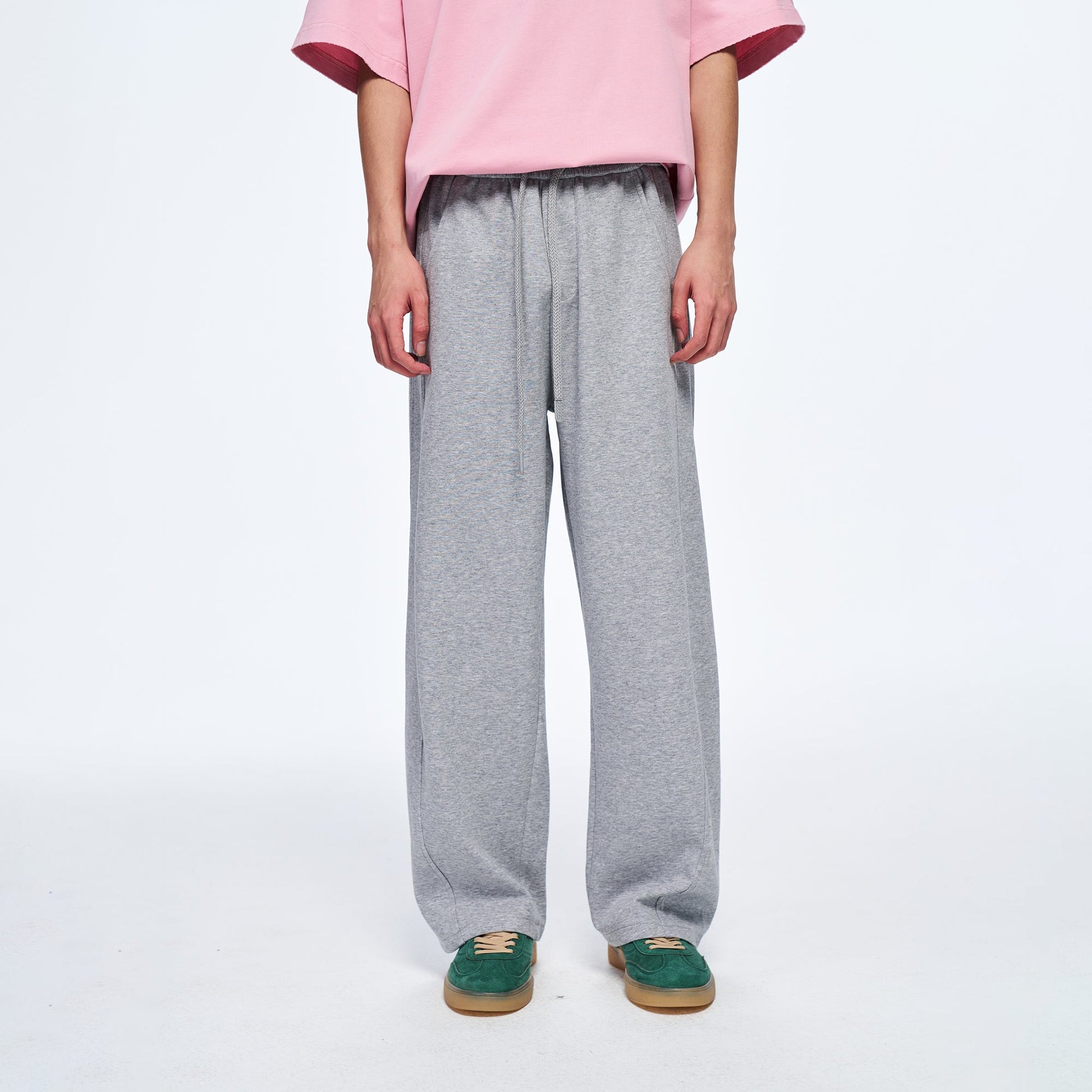 OVERLAPS Elastic-Waist Straight-Leg Pants Gray-Pants-S-Free Shipping Leatheretro