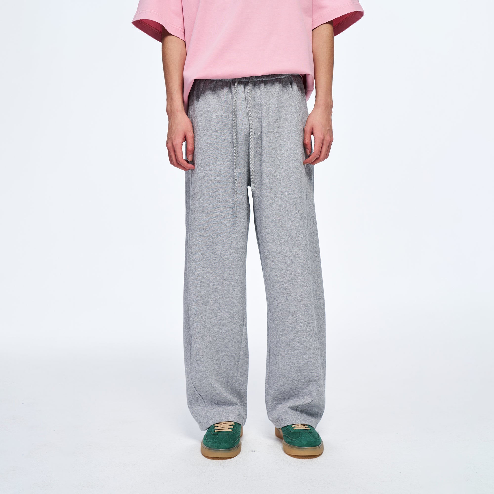 OVERLAPS Elastic-Waist Straight-Leg Pants Gray-Pants-S-Free Shipping Leatheretro