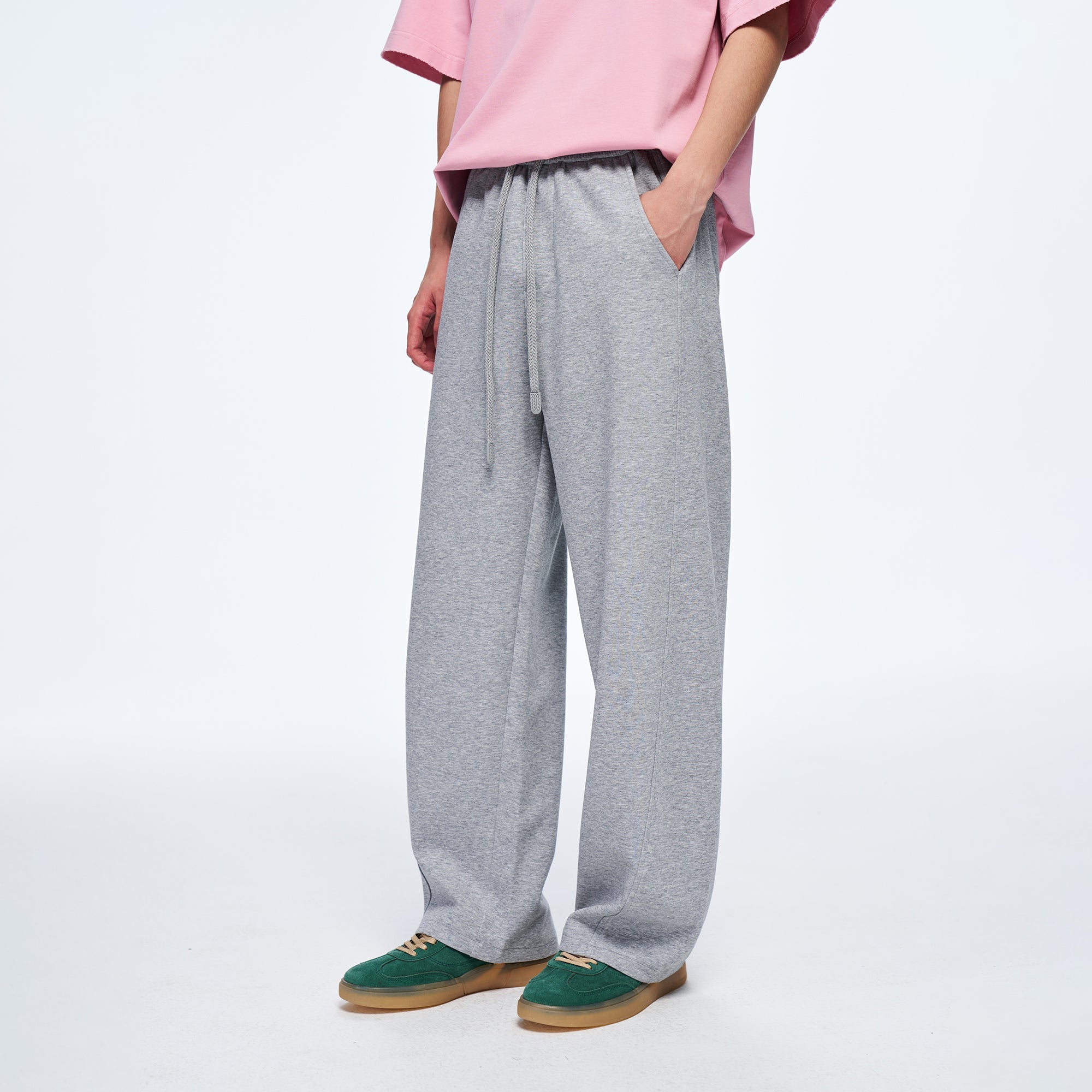 OVERLAPS Elastic-Waist Straight-Leg Pants Gray-Pants-S-Free Shipping Leatheretro