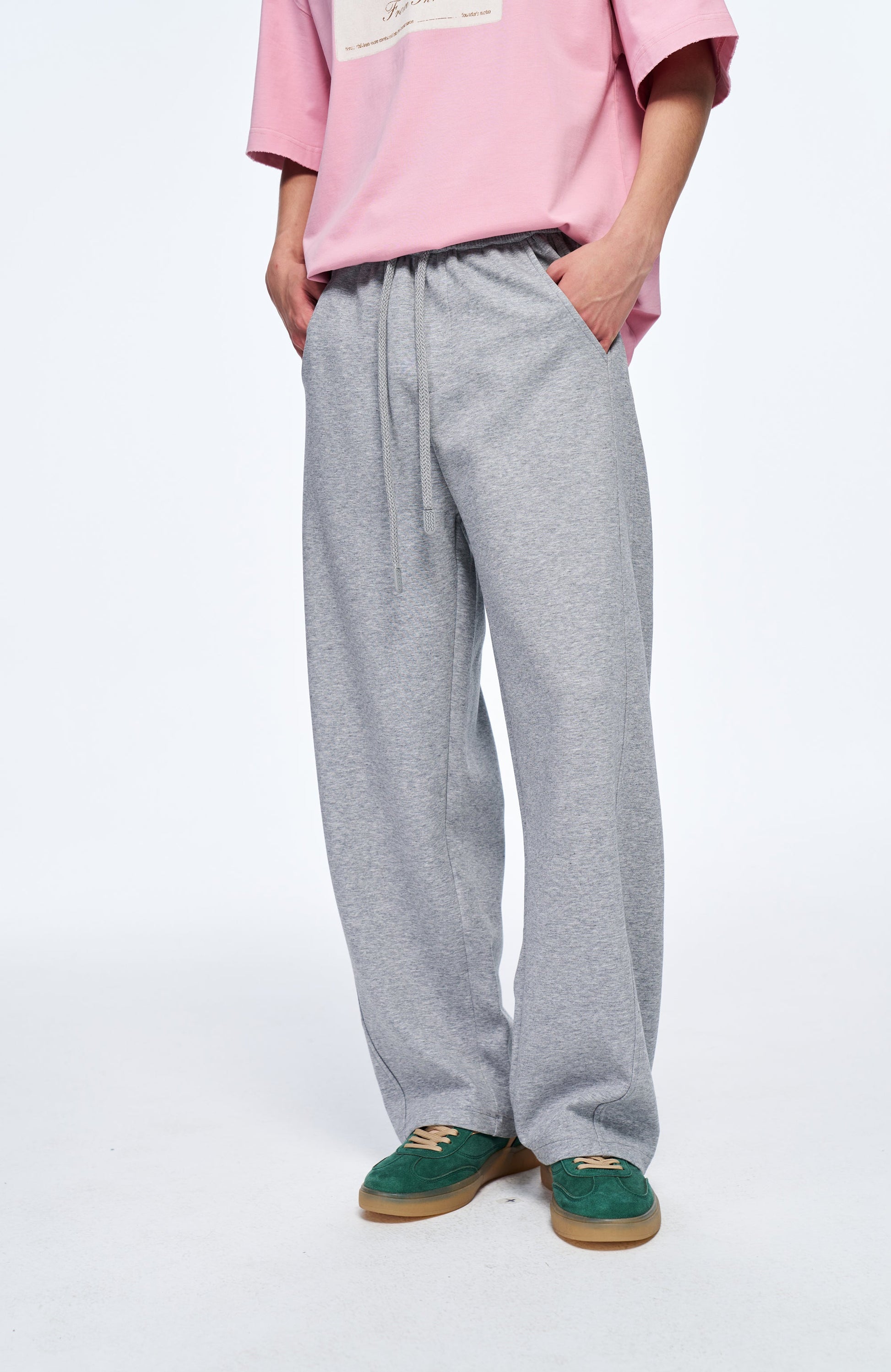 OVERLAPS Elastic-Waist Straight-Leg Pants Gray-Pants-S-Free Shipping Leatheretro