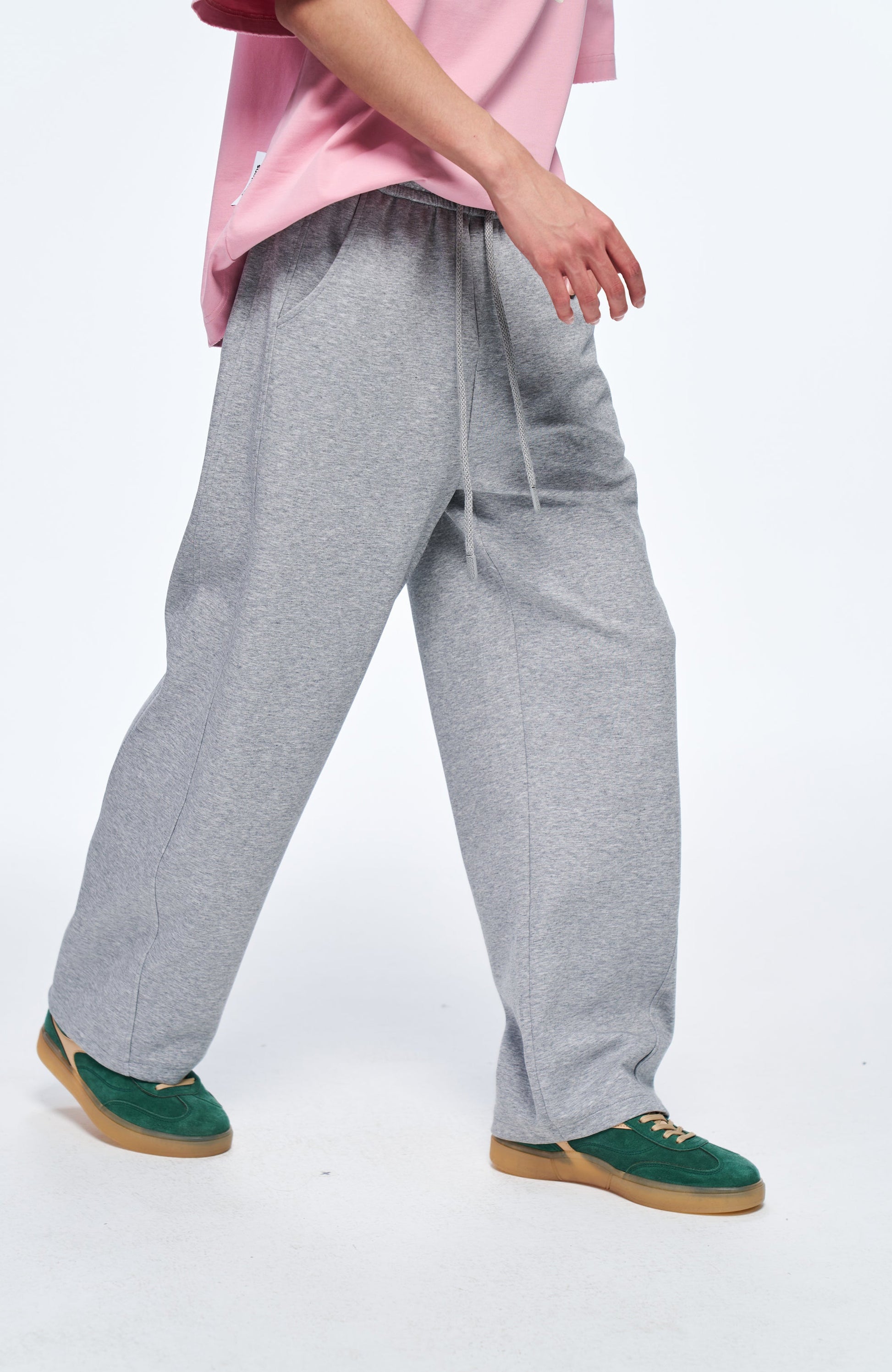 OVERLAPS Elastic-Waist Straight-Leg Pants Gray-Pants-S-Free Shipping Leatheretro