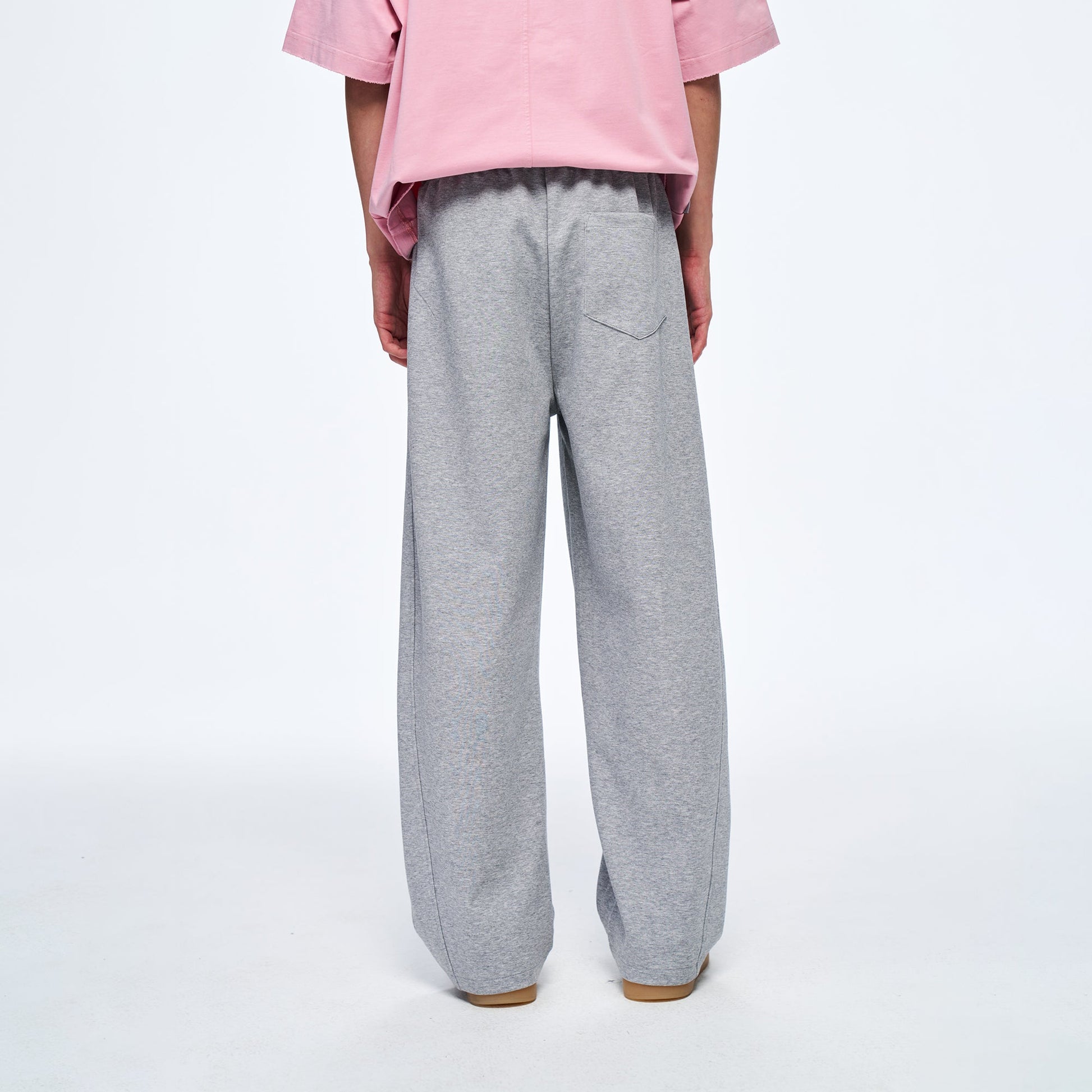 OVERLAPS Elastic-Waist Straight-Leg Pants Gray-Pants-S-Free Shipping Leatheretro