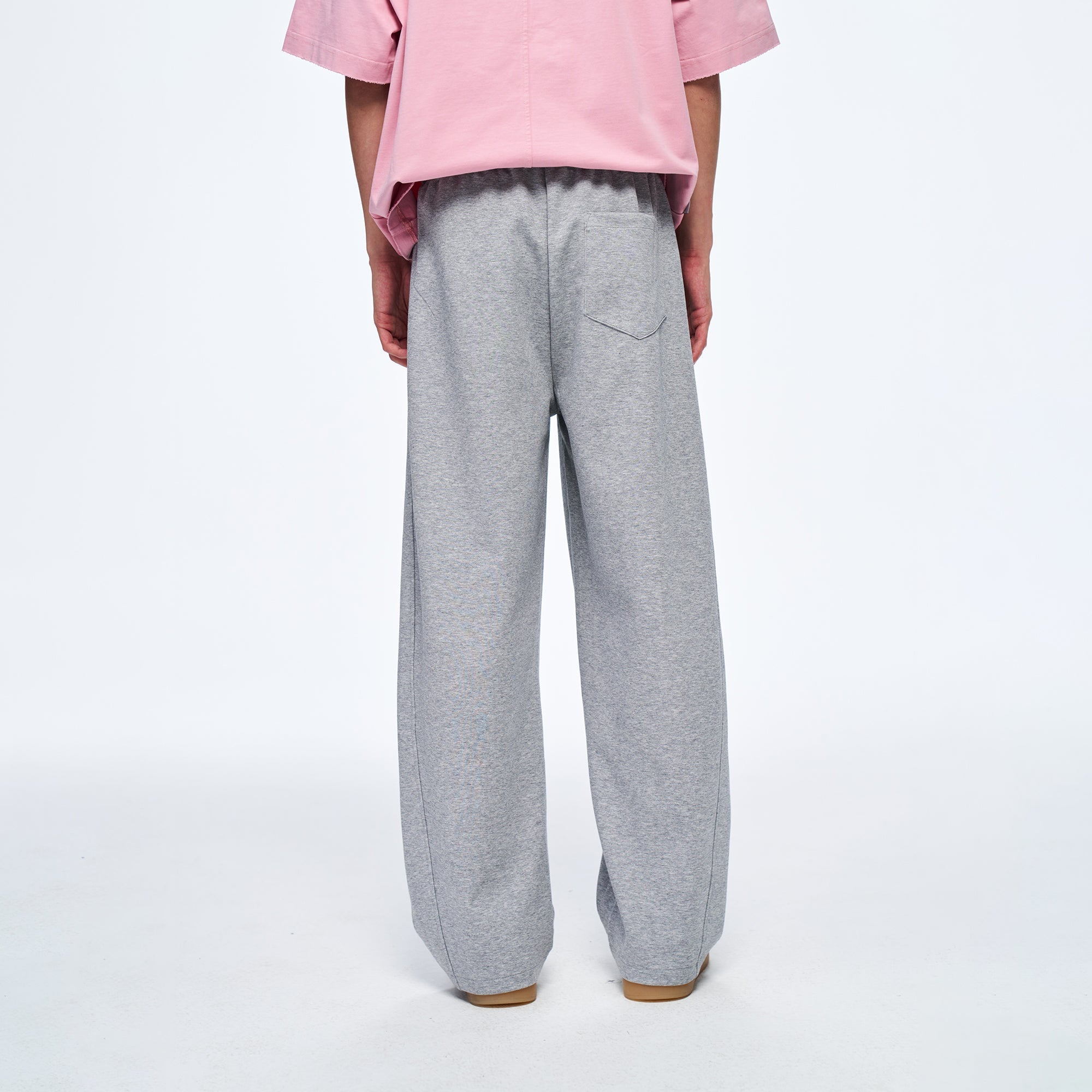 OVERLAPS Elastic-Waist Straight-Leg Pants Gray-Pants-S-Free Shipping Leatheretro