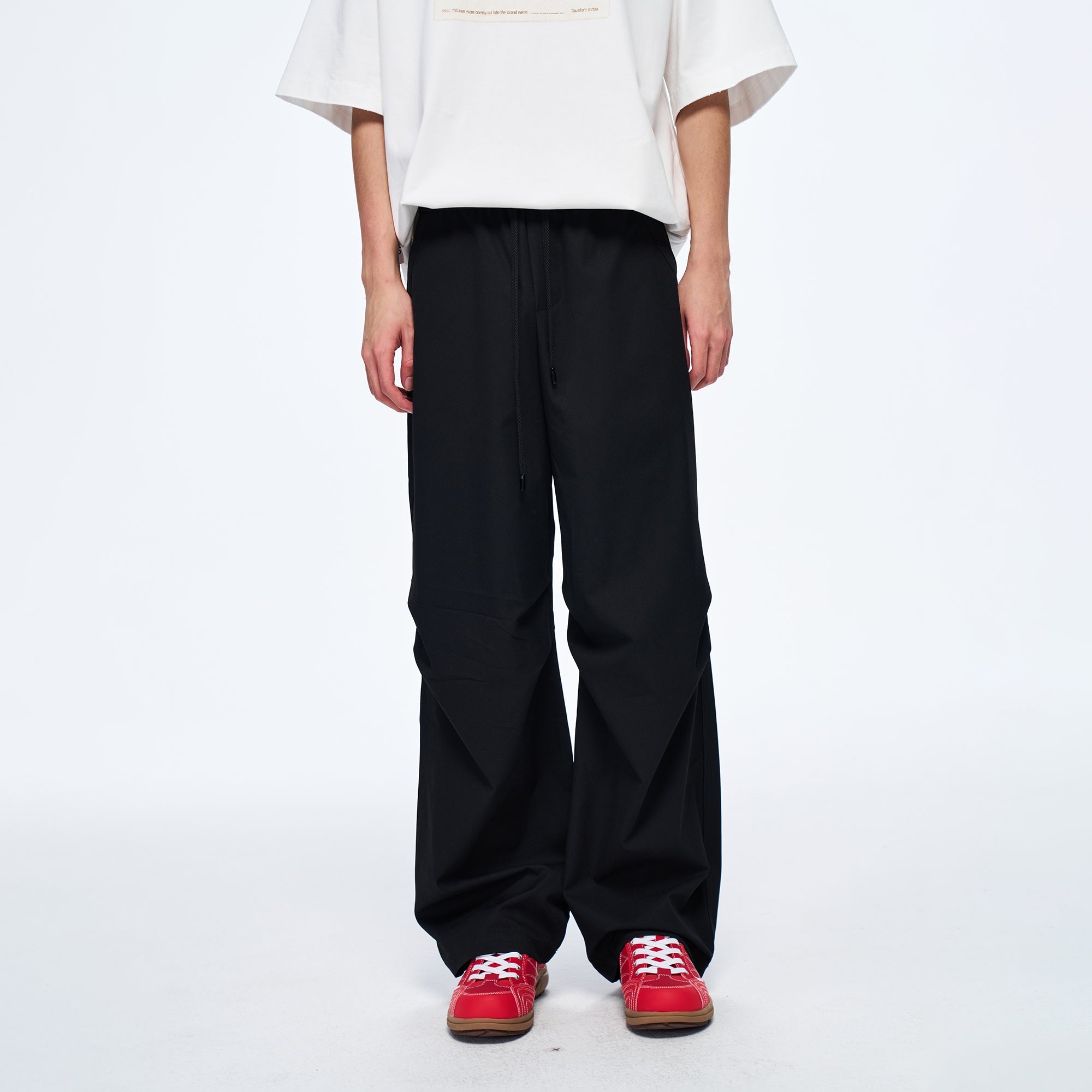 OVERLAPS Easy-Fit Straight-Leg Pants Black-Pants-S-Free Shipping Leatheretro